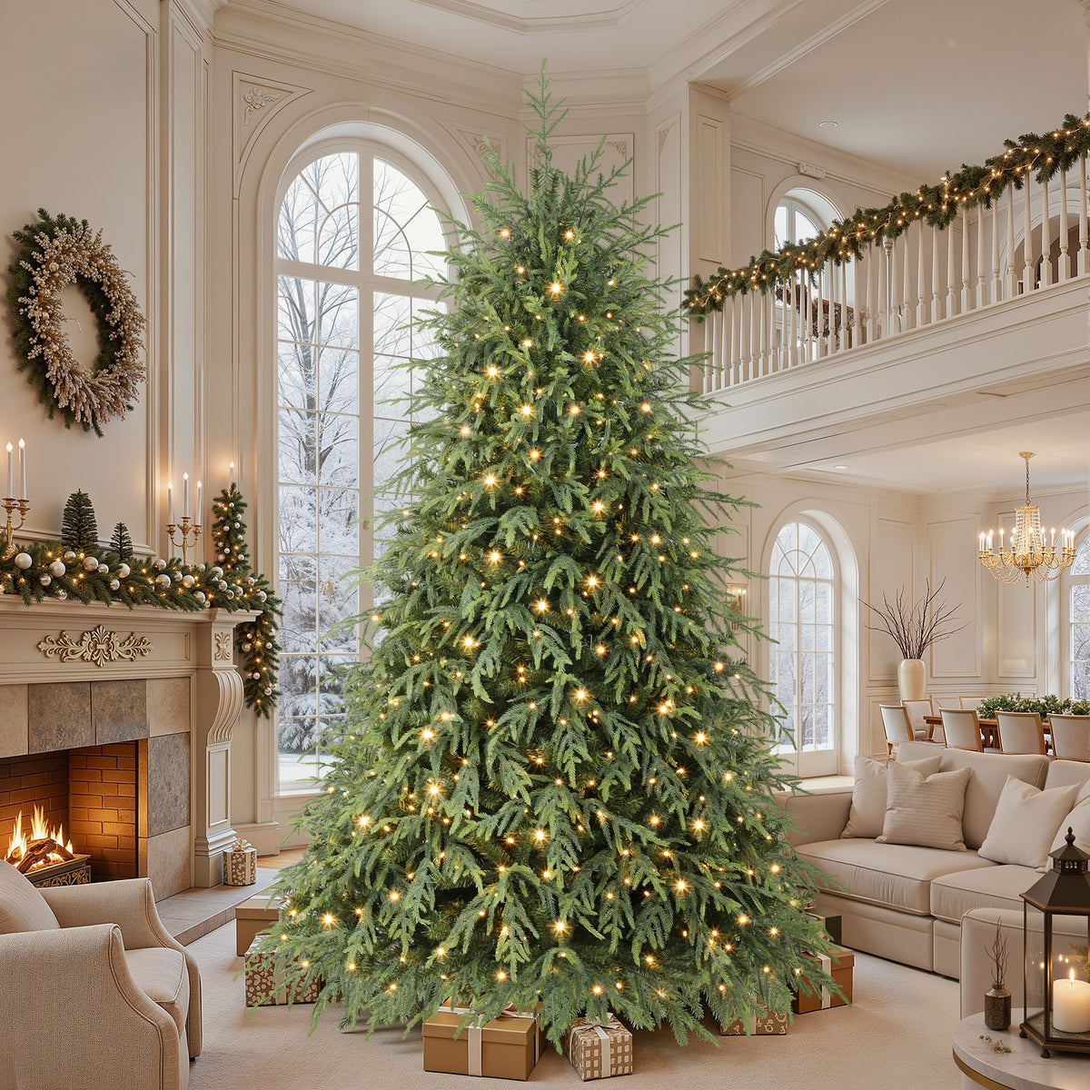 8ft Norfolk Pine Christmas Trees with 17 Modes Multi-Color Lights