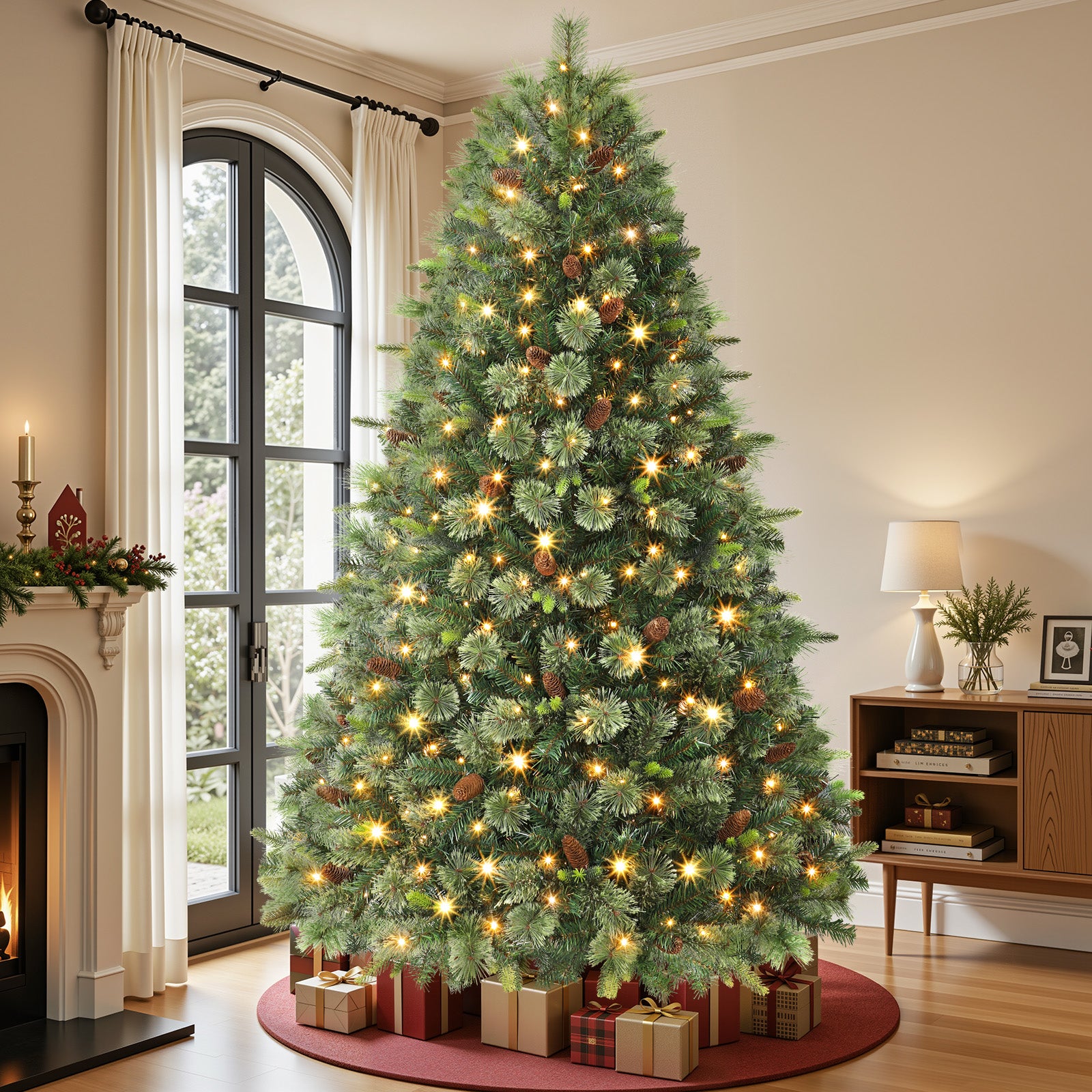 Pre-lit Carolina Pine Artificial Christmas Trees with 2 in 1 Multi-Color LED Lights and Remote