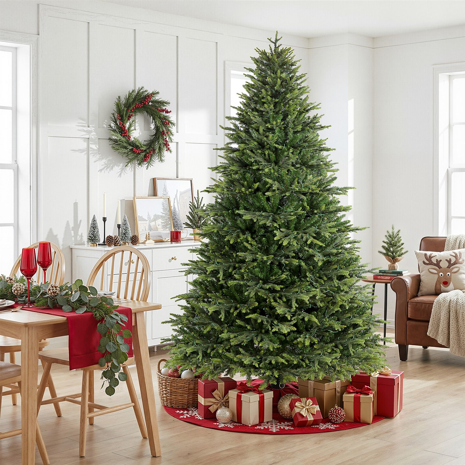 Artificial 7.5ft Balsam Fir Christmas Tree by SHareconn with lifelike PE needles and dual color lights for festive decoration.