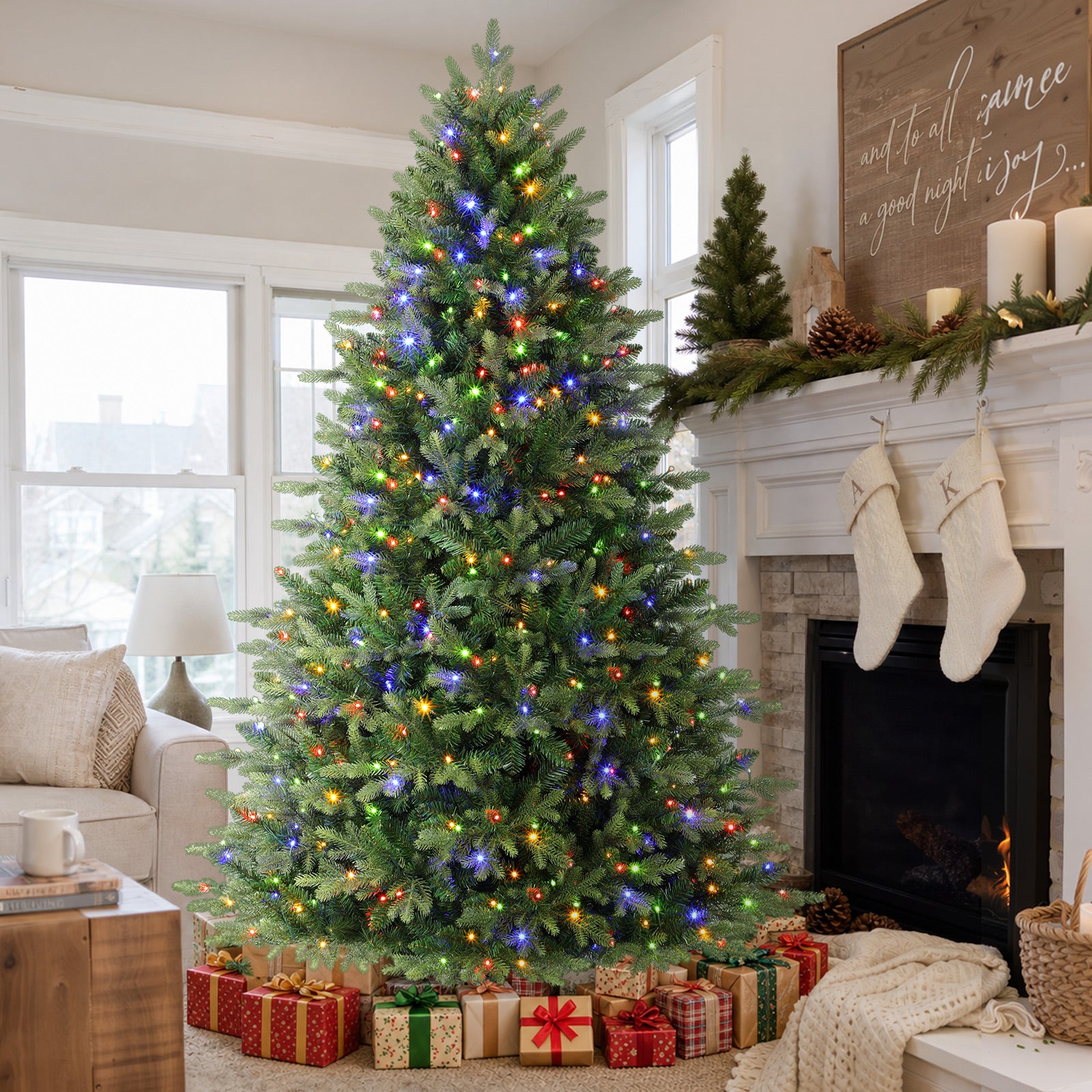 7.5ft Fraser Fir Artificial Christmas Tree with Multi-Color Lights