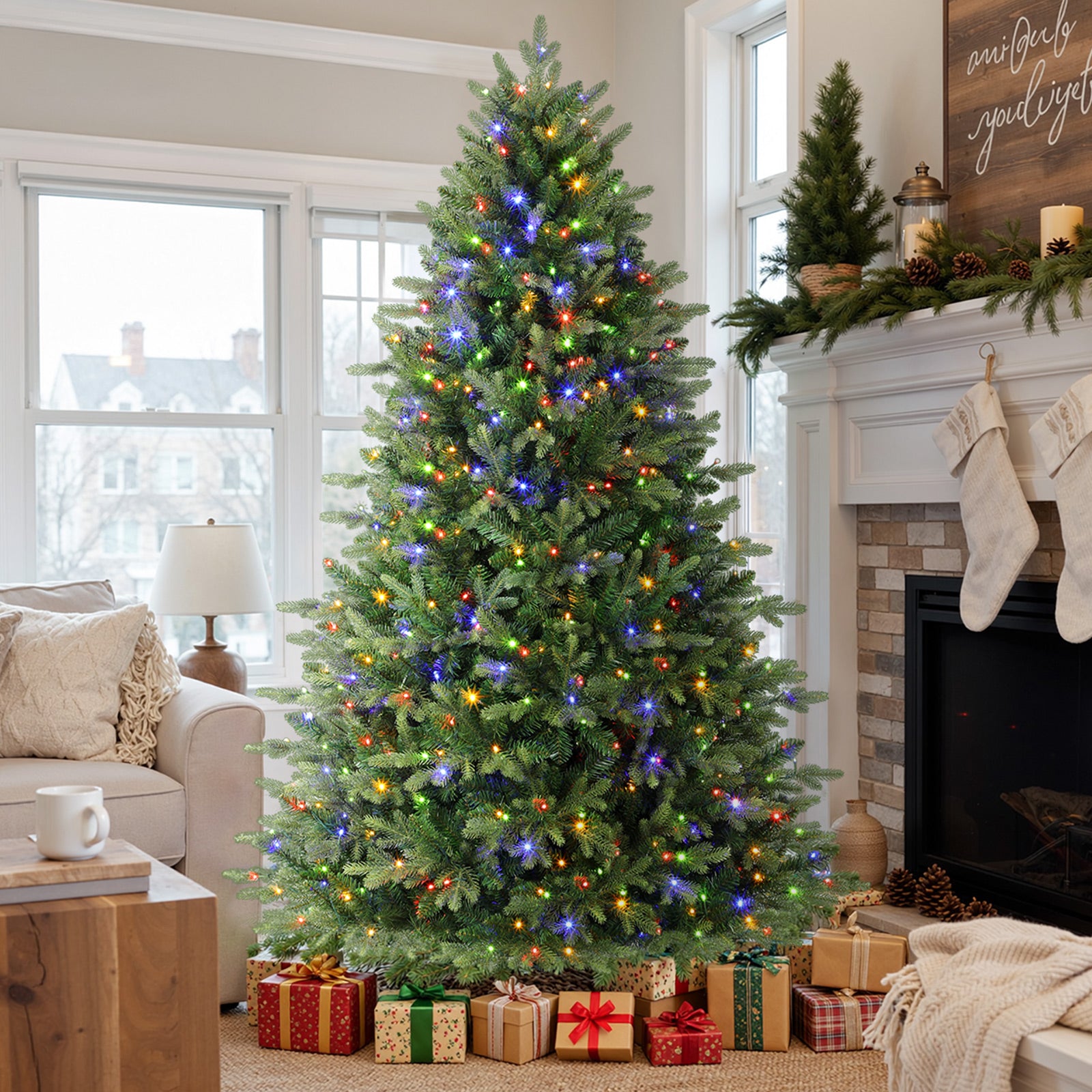 7ft Fraser Fir Artificial Christmas Tree with Multi-Color Lights