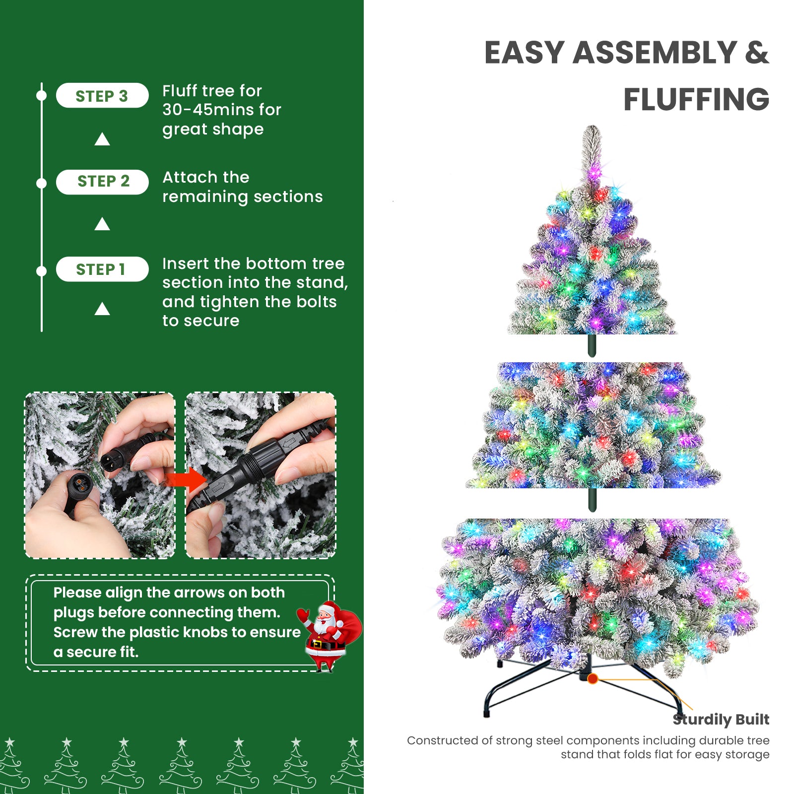 White Flocked Spruce Artificial Christmas Trees with RGB Lights and Remote
