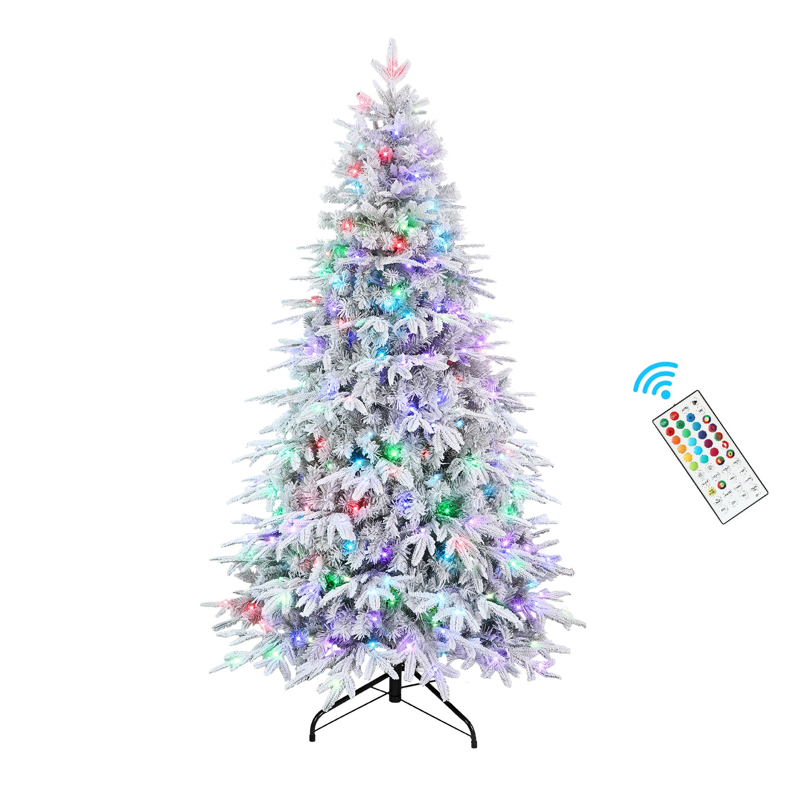 Flocked Aspen Layered Noble Fir Artificial Christmas Tree with RGB Lights-3 Size Available - SHareconn