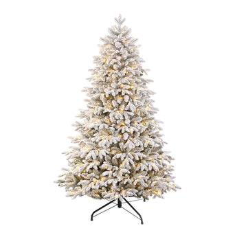 7.5FT Realistic Pre-Lit Flocked Cedar Artificial Christmas Trees with 17 Modes Multi-Color Lights