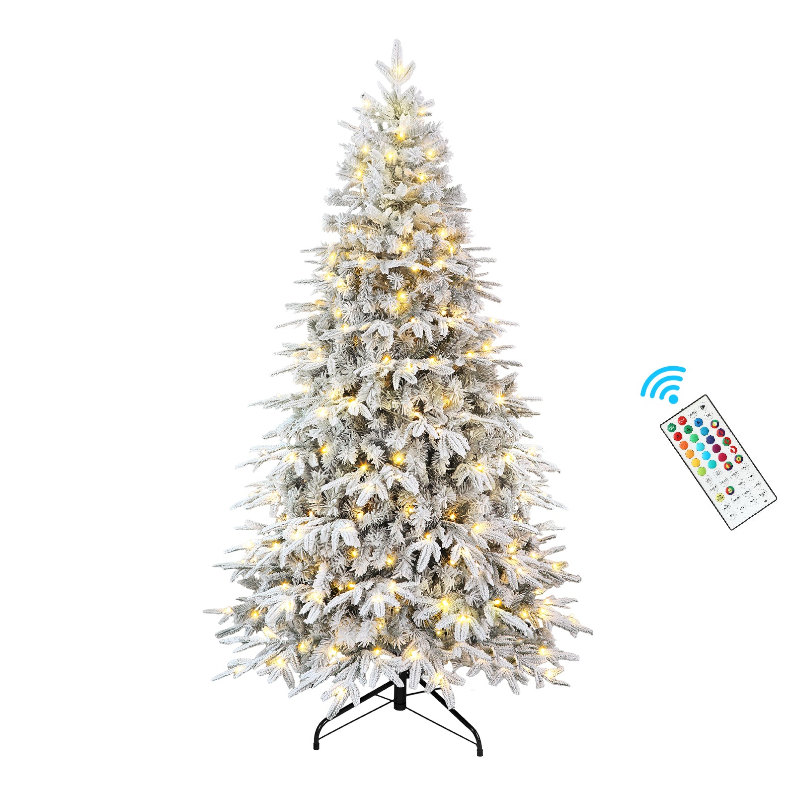 Flocked Aspen Layered Noble Fir Artificial Christmas Tree with RGB Lights-3 Size Available - SHareconn