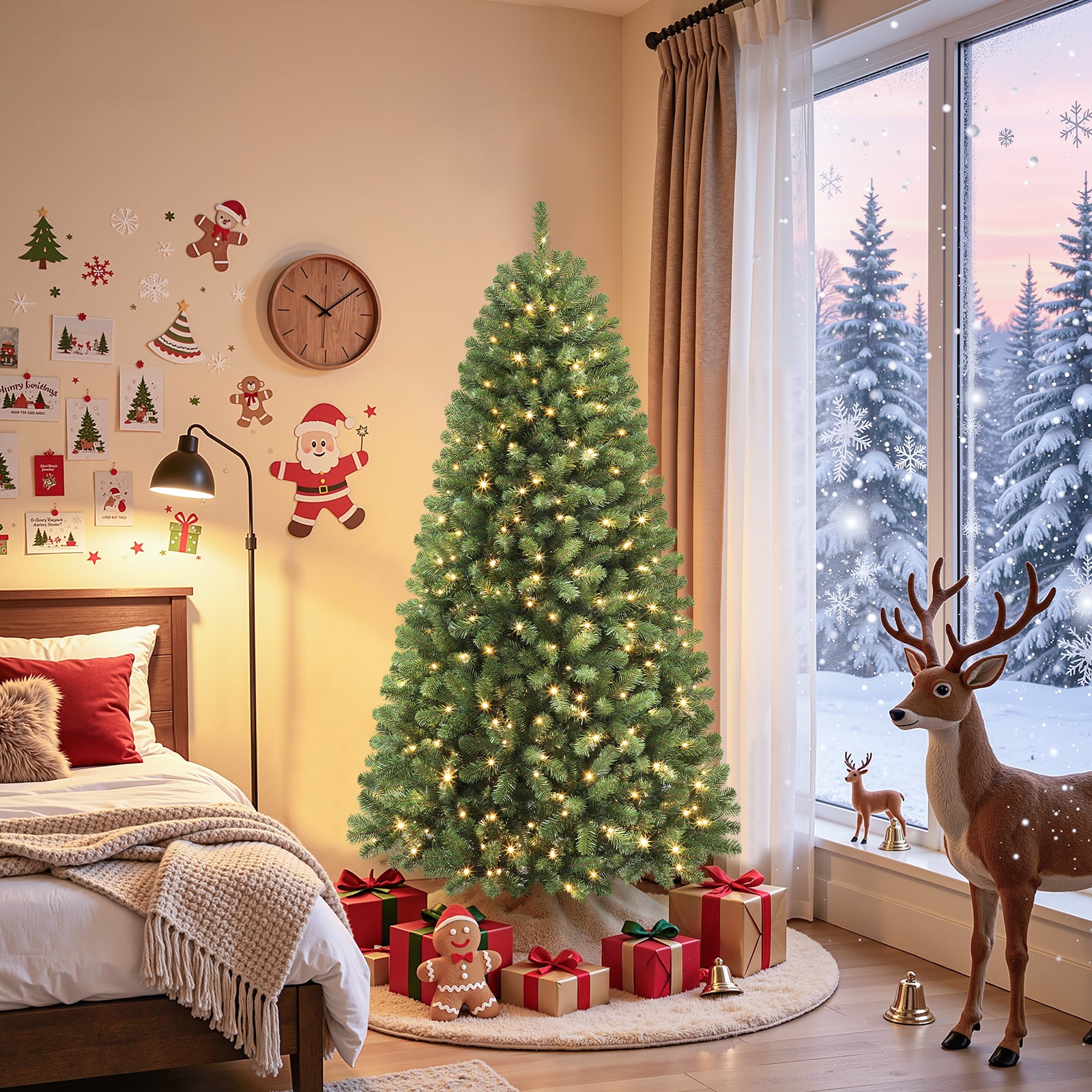 4.5ft Pre-lit Classic Spruce Artificial Christmas Tree with Multi-Color LED Lights