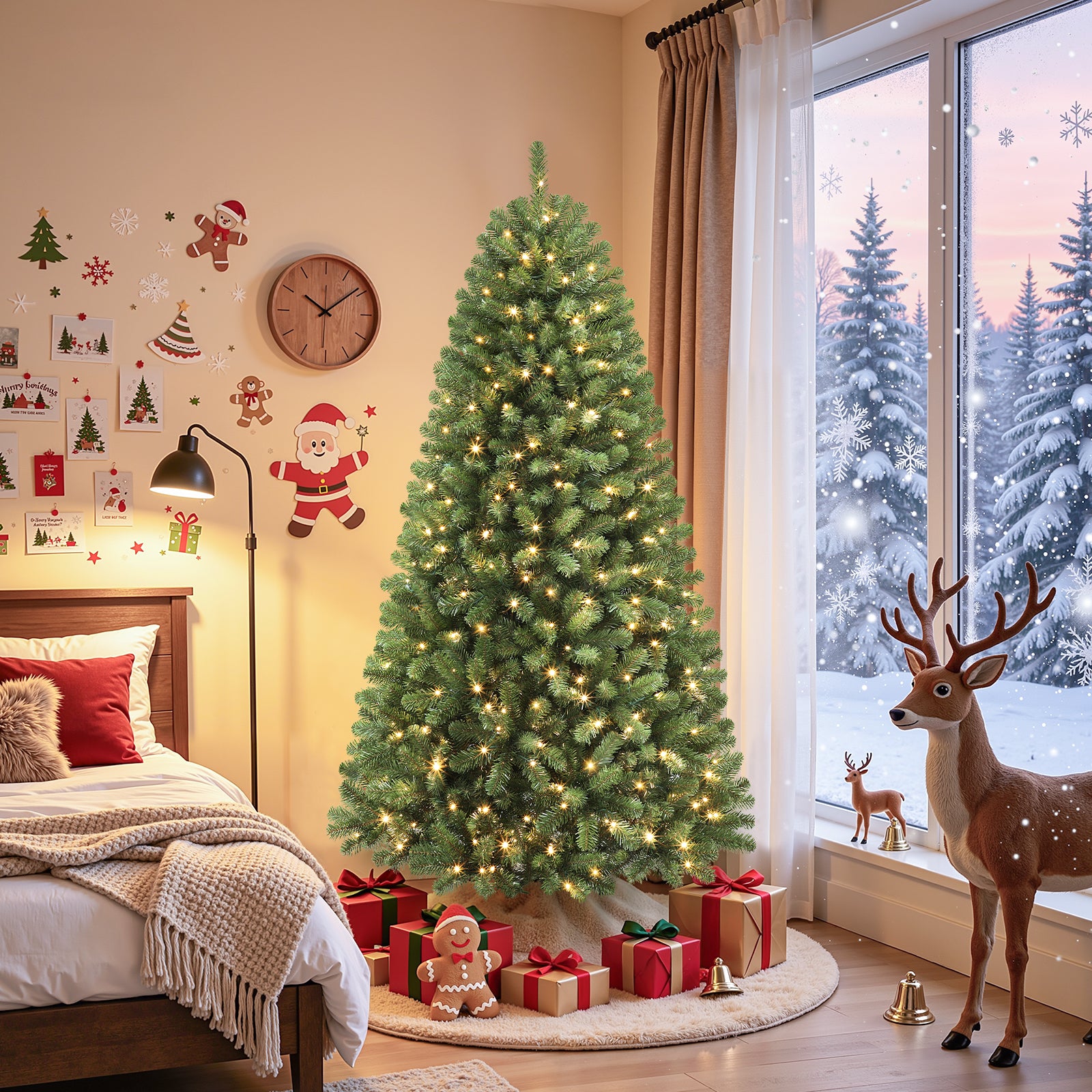 6.5ft Pre-lit Classic Spruce Artificial Christmas Tree with Multi-Color LED Lights