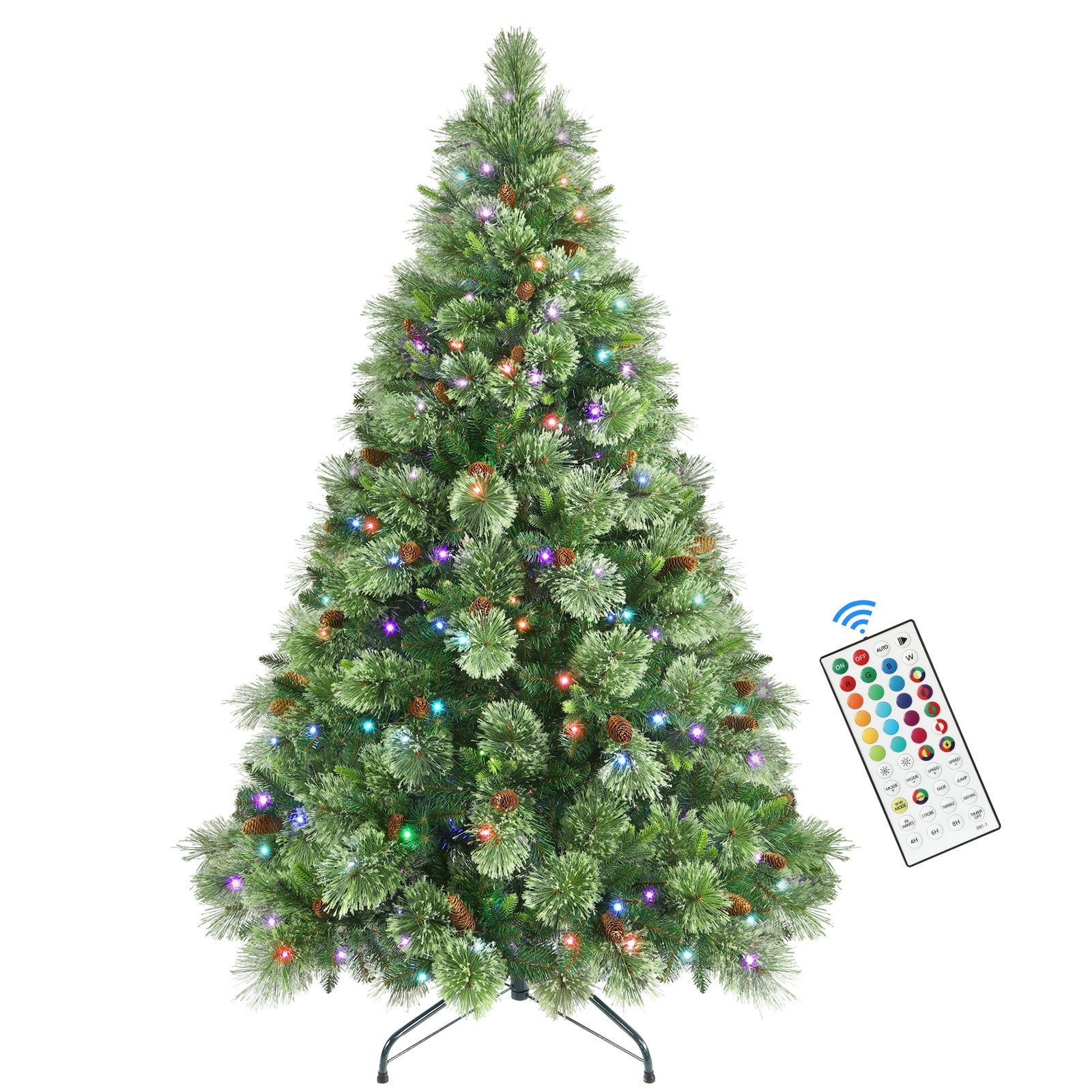 Prelit RGB Lights Carolina Pine Artificial Christmas Pine Trees with Remote - SHareconn
