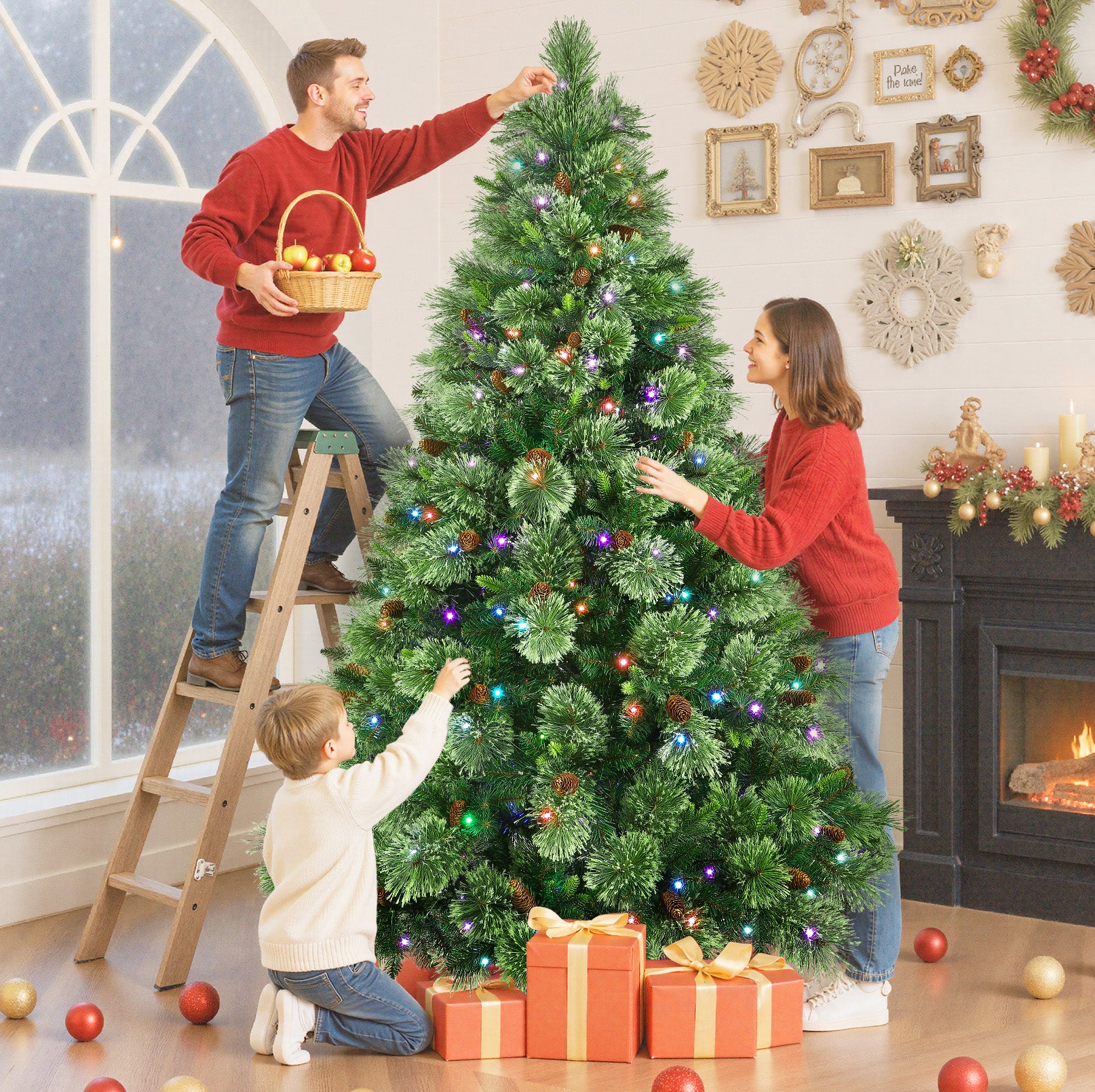 5ft Prelit RGB Lights Carolina Pine Artificial Christmas Pine Trees with Remote - SHareconn