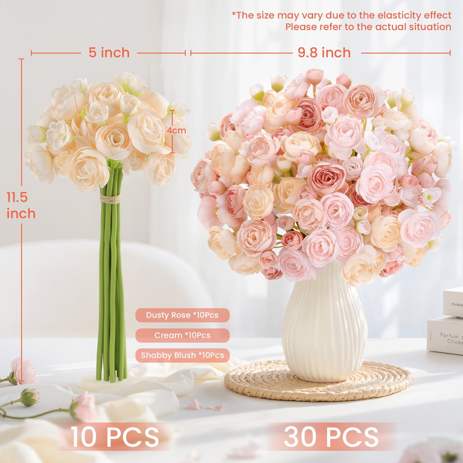 30Pcs Ranunculus Artificial Flowers Faux Silk Mini Ranunculus