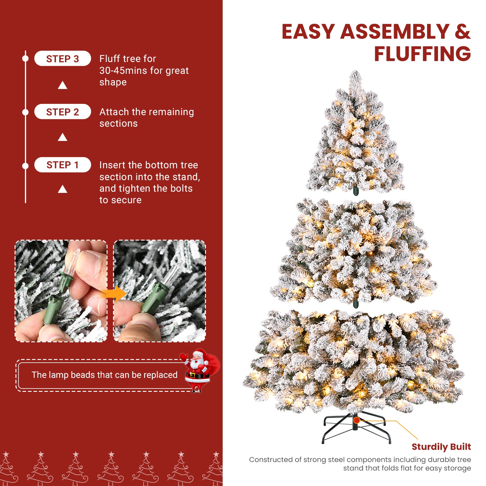 Pre-lit White Flocked Spruce Artificial Christmas Trees with Warm White Lights - SHareconn