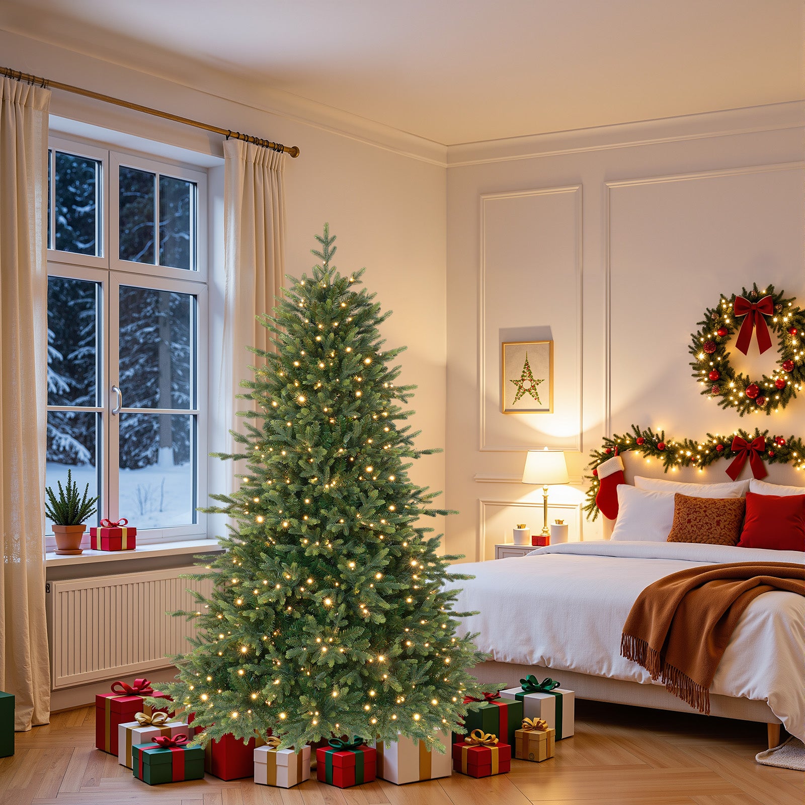 5ft Twinkling Balsam Fir Pre-Lit Artificial Christmas Tree, 1792 Branch Tips & 250 LED Lights, 17 Mode with Remote