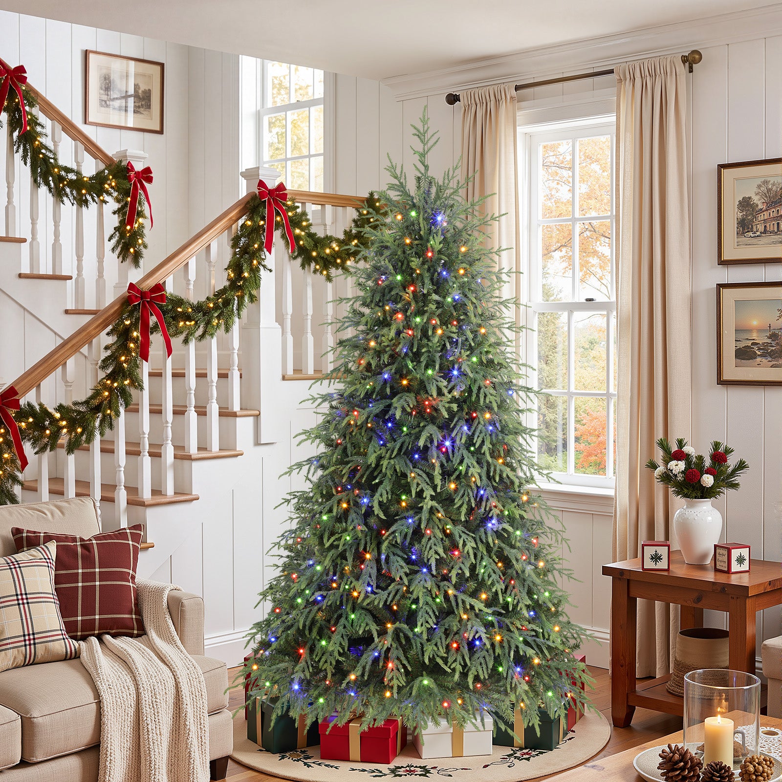 6ft Norfolk Pine Christmas Trees with 17 Modes Multi-Color Lights