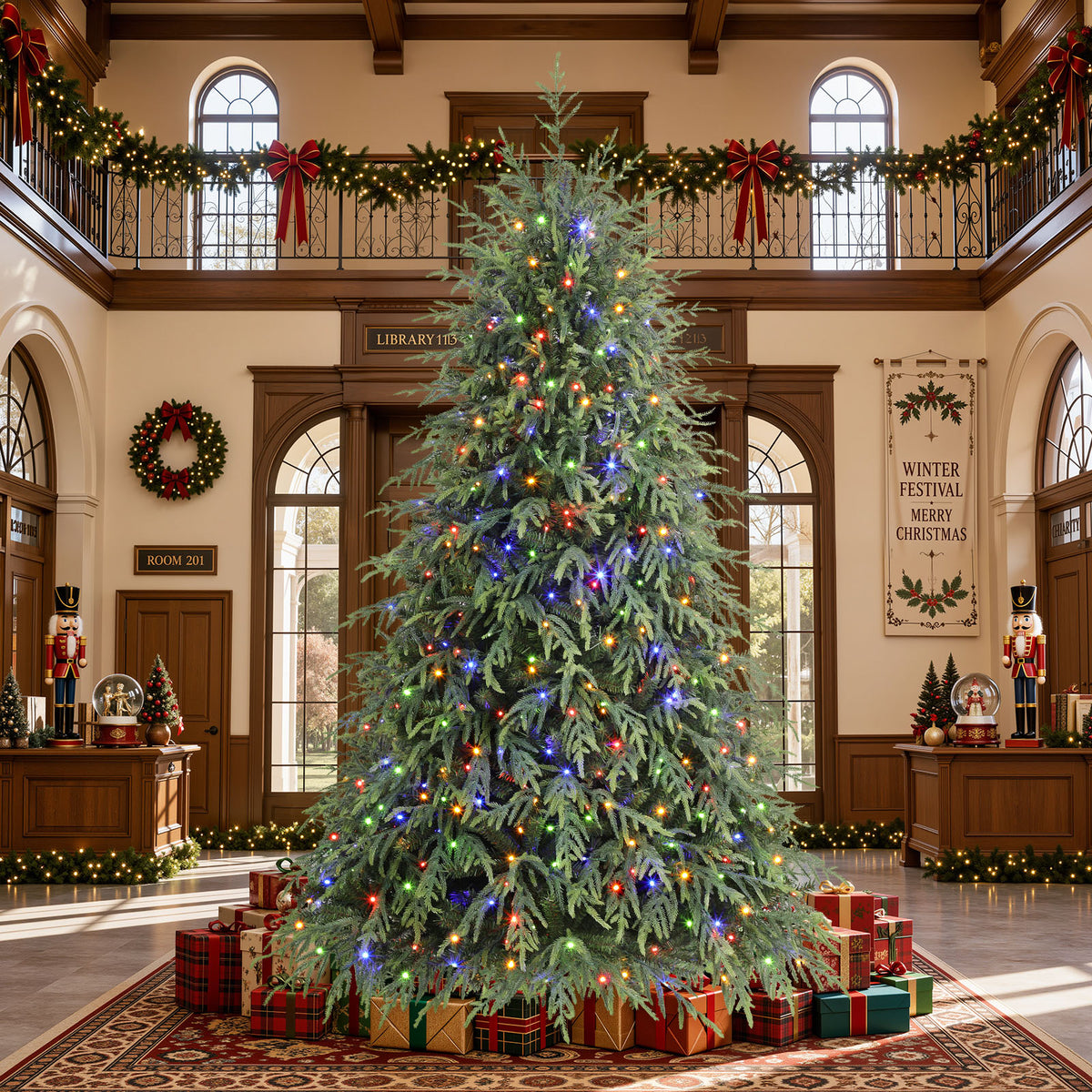 8ft Norfolk Pine Christmas Trees with 17 Modes Multi-Color Lights