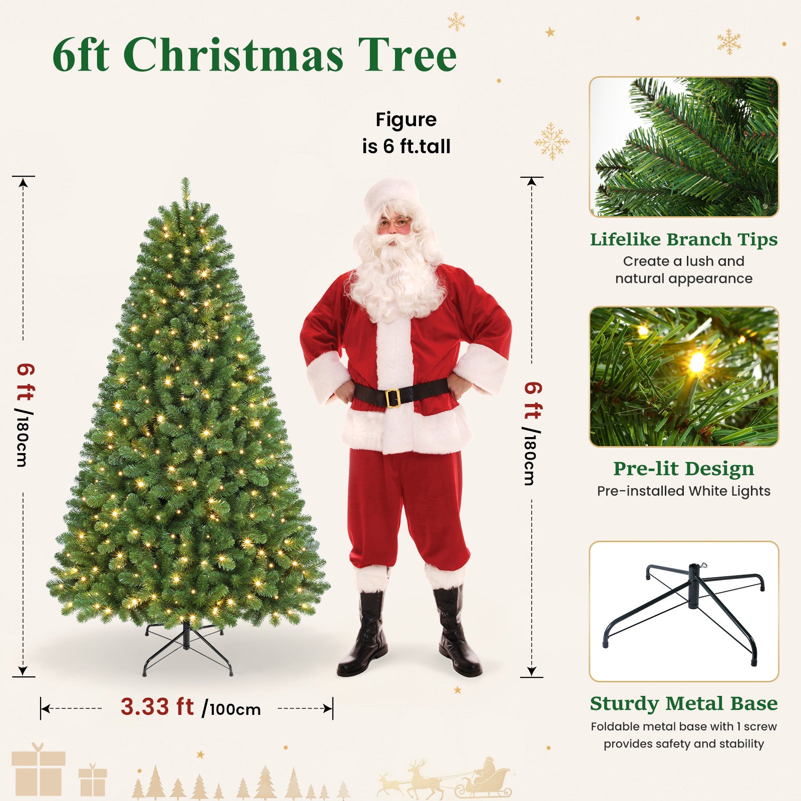 6.5ft Prelit 250 Warm White Lights Artificial Christmas Tree