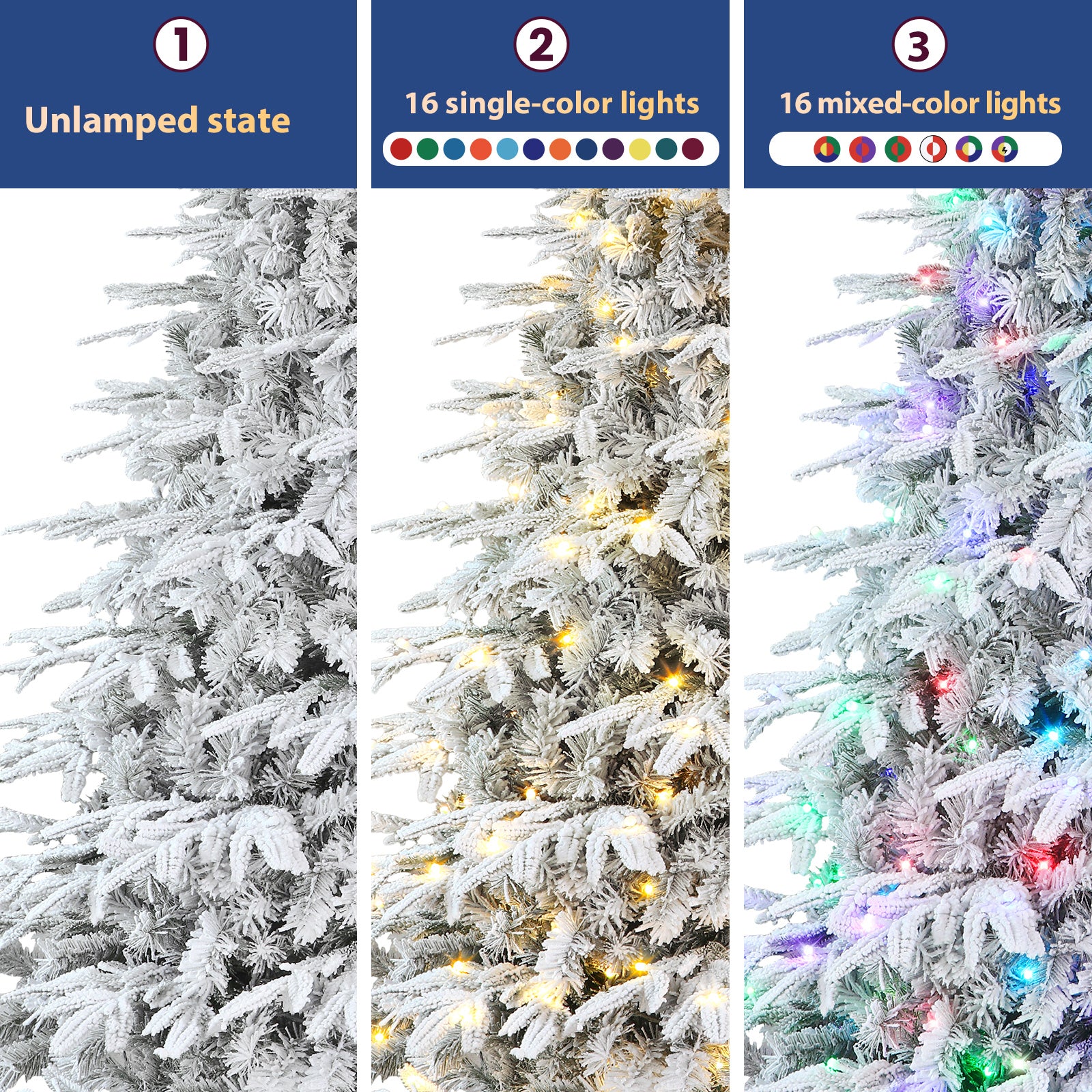 Flocked Aspen Layered Noble Fir Artificial Christmas Tree with RGB Lights-3 Size Available - SHareconn