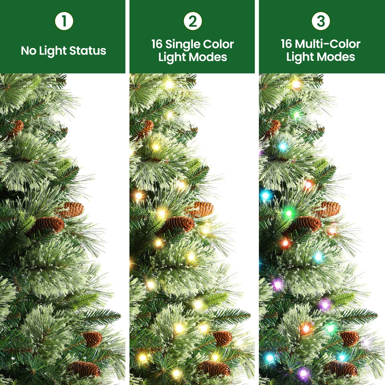 5ft Prelit RGB Lights Carolina Pine Artificial Christmas Pine Trees with Remote - SHareconn