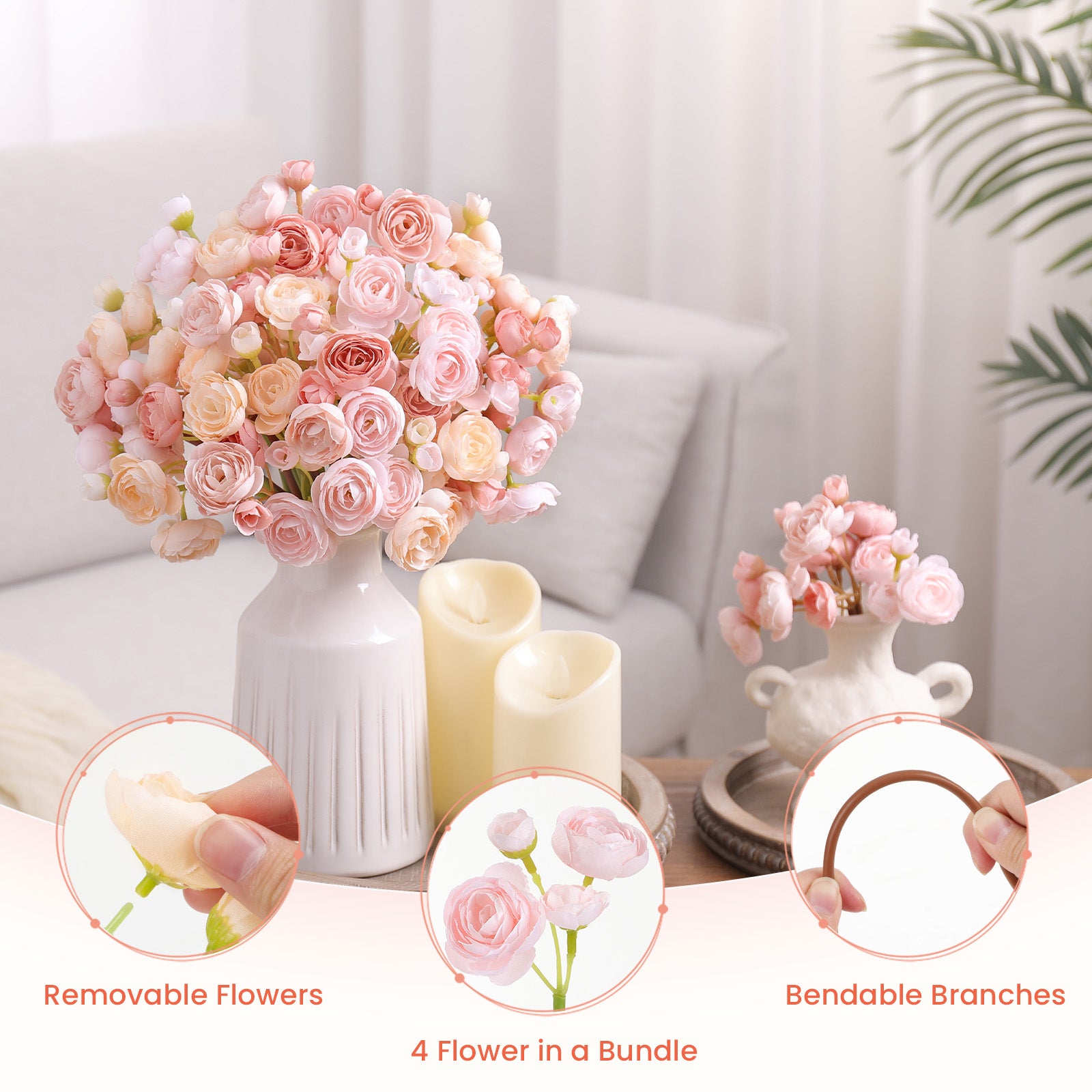 30Pcs Ranunculus Artificial Flowers Faux Silk Mini Ranunculus