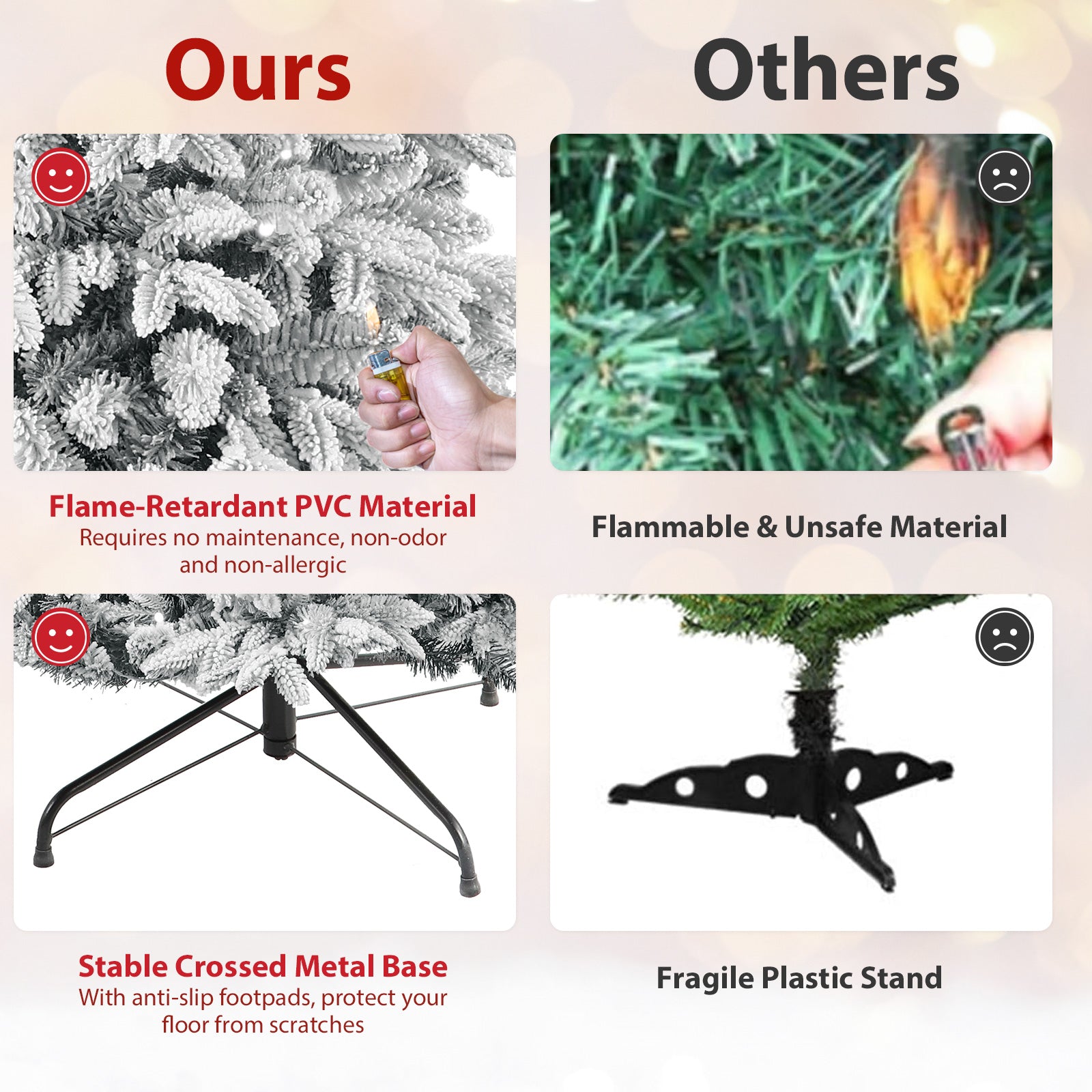 7FT Realistic Pre-Lit Flocked Cedar Artificial Christmas Trees with 17 Modes Multi-Color Lights