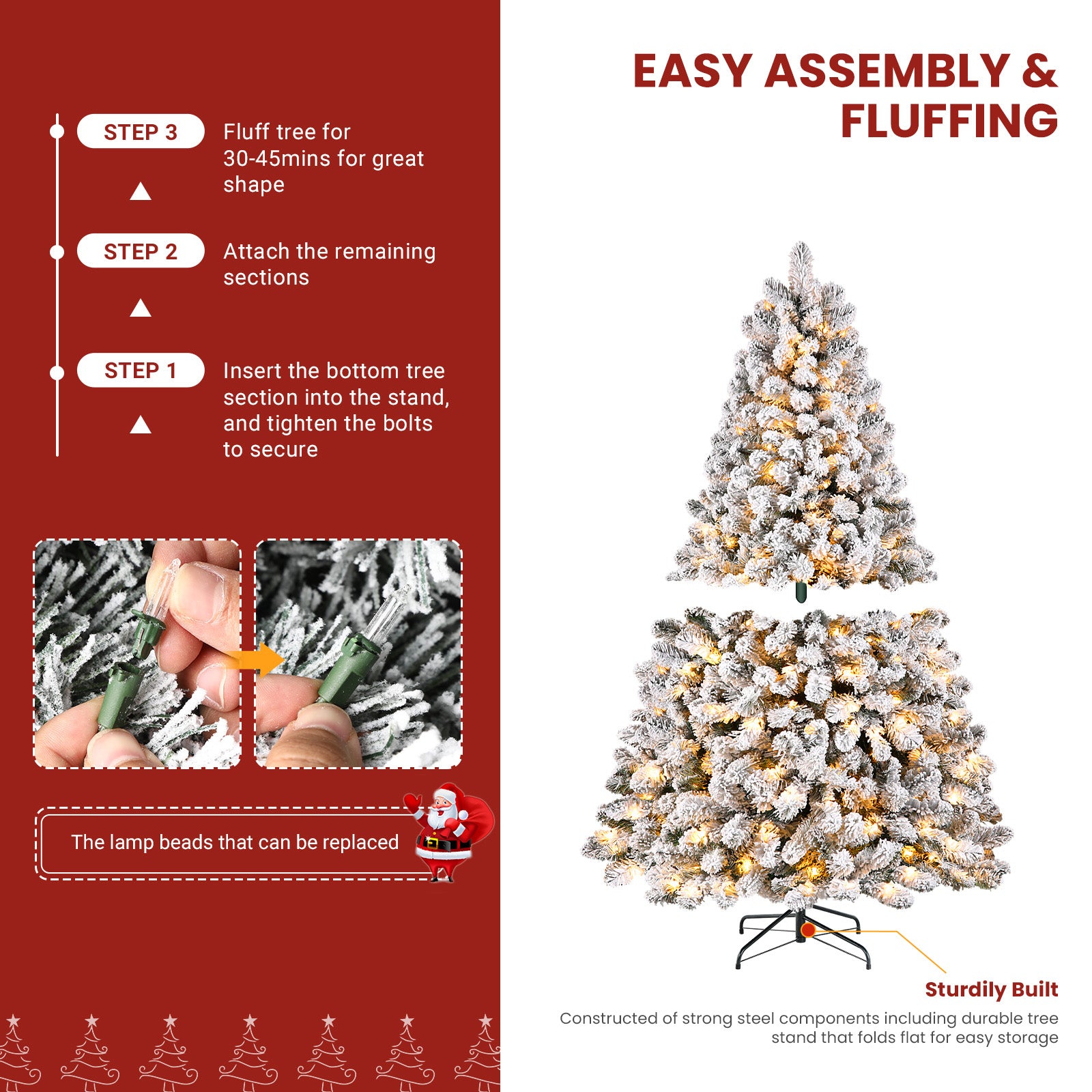 Pre-lit White Flocked Spruce Artificial Christmas Trees with Warm White Lights - SHareconn