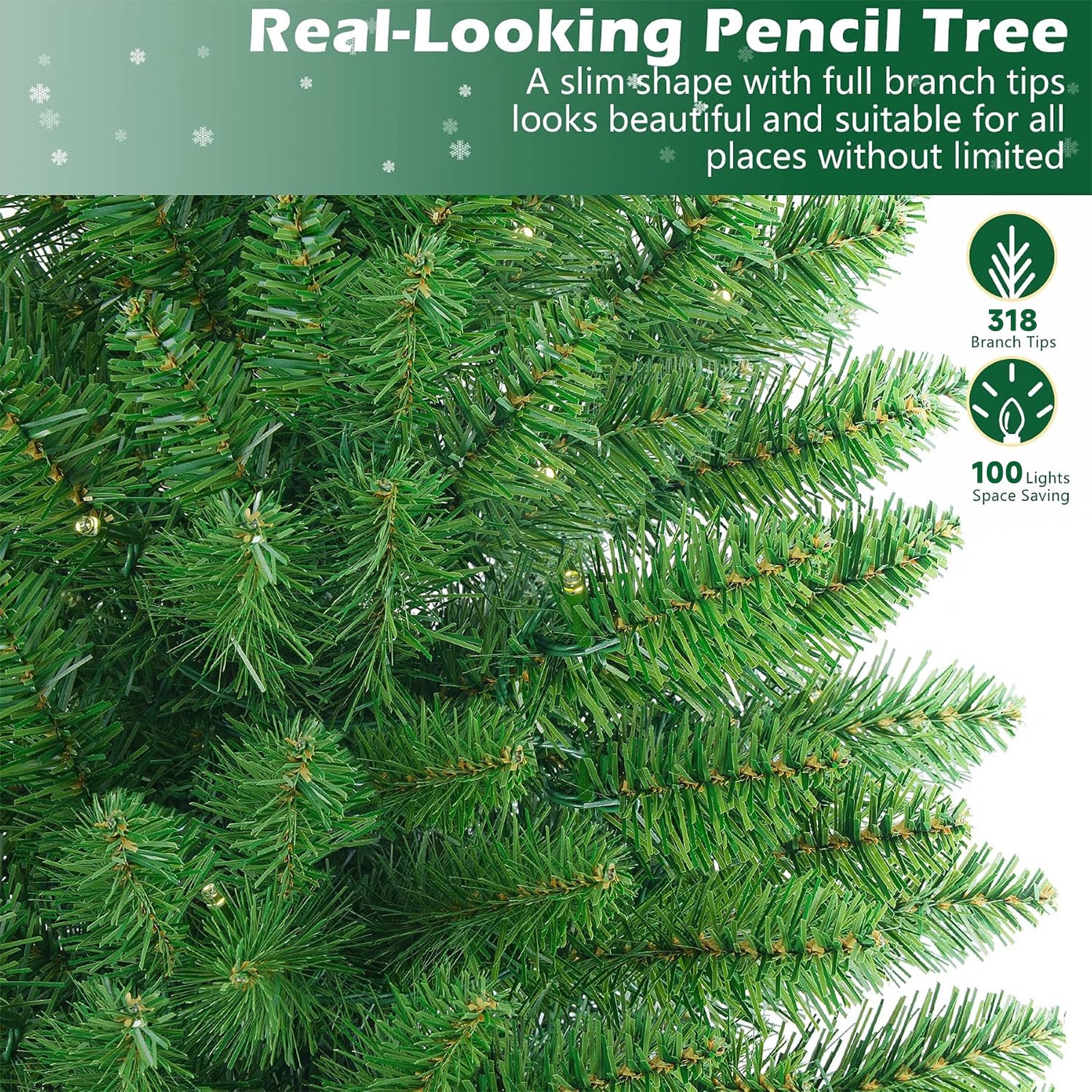 7ft Artificial Pencil Spruce Christmas Tree with Multi-Color Lights and Remote