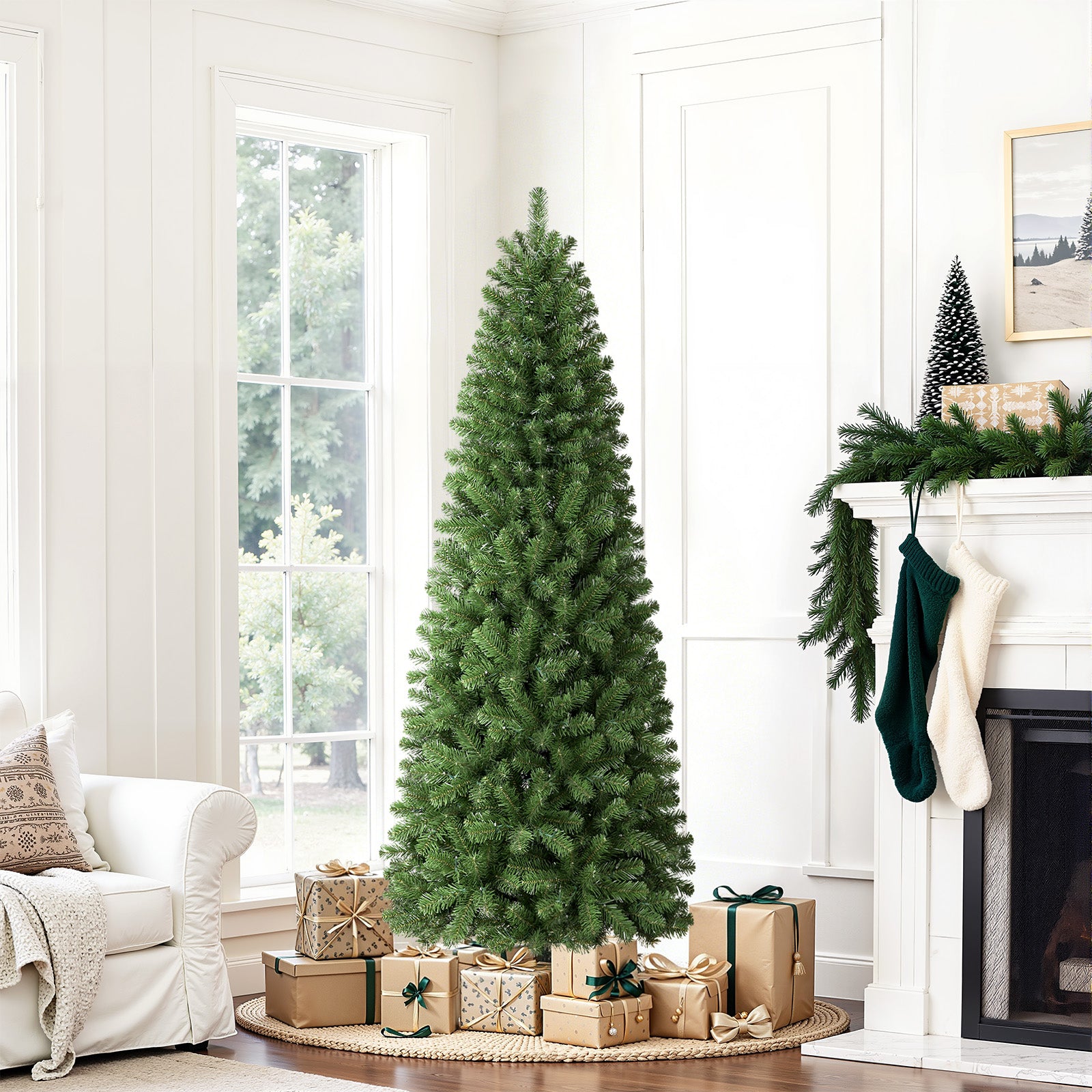 5ft Warm White Light Artificial Hinged Slim Pencil Prelit Christmas Tree