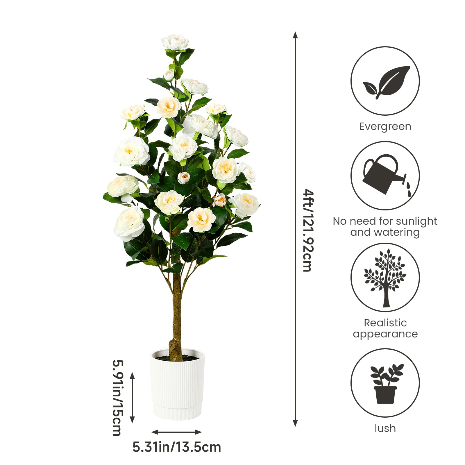 2 Pack Artificial Camellia Tree-White - SHareconn