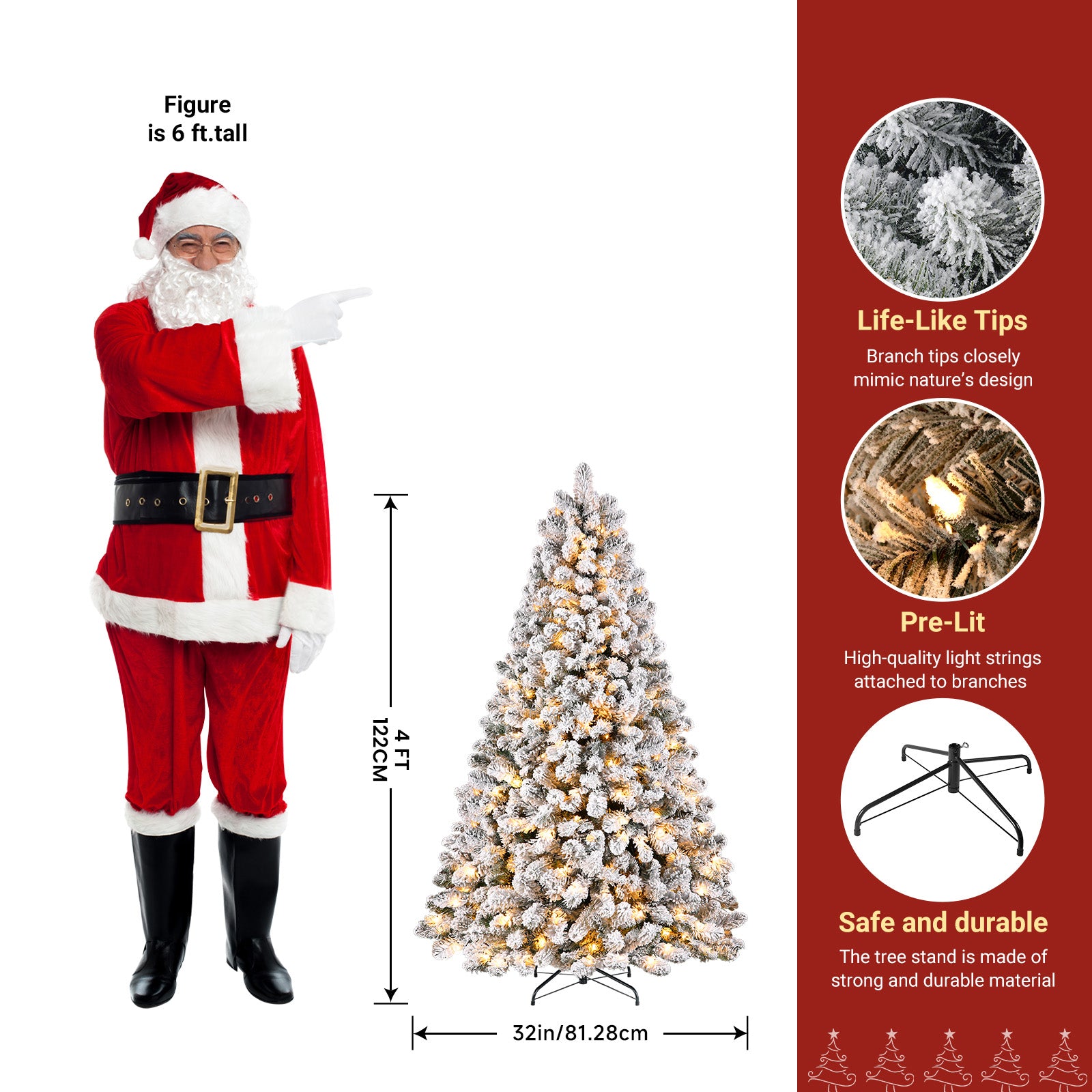 Pre-lit White Flocked Spruce Artificial Christmas Trees with Warm White Lights - SHareconn