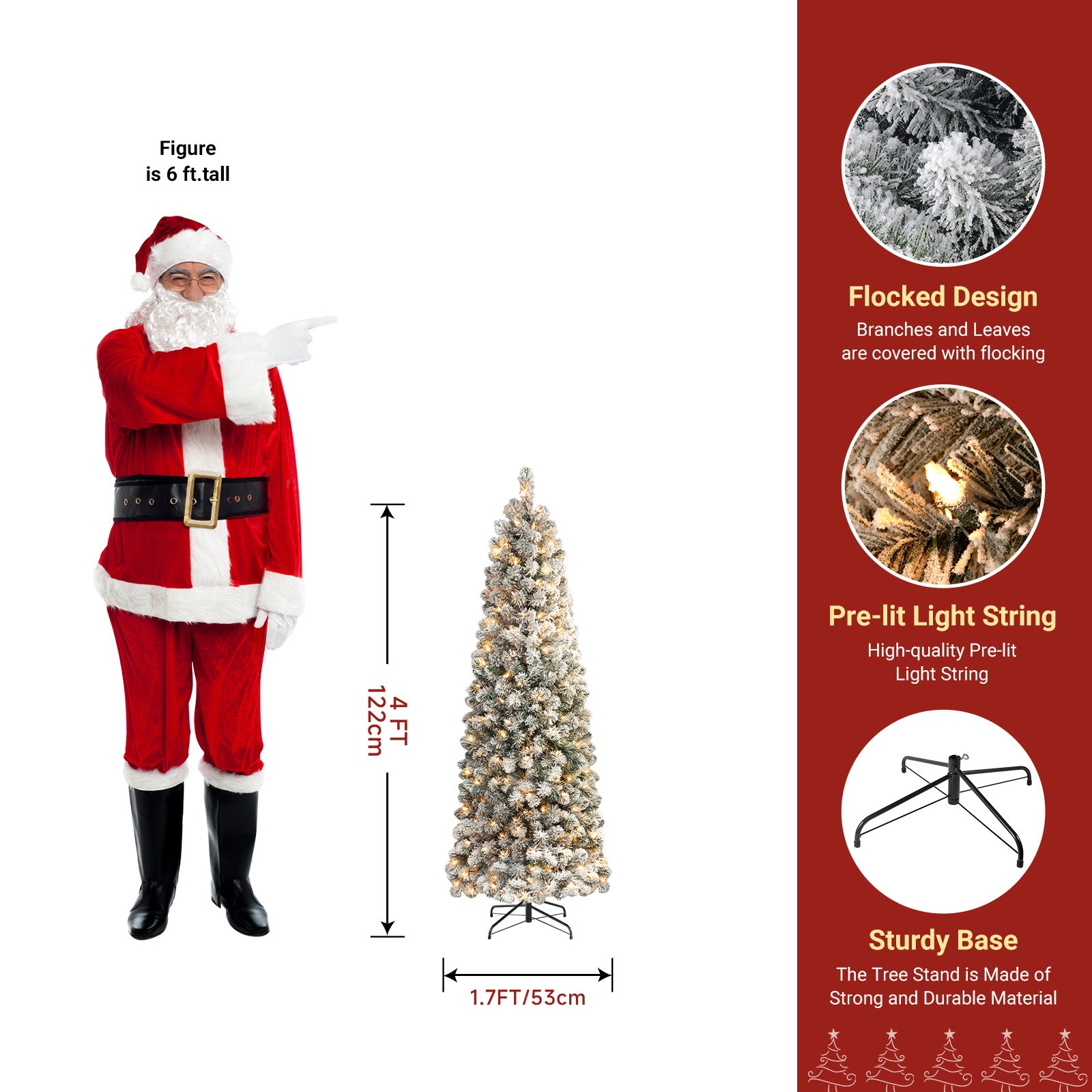 Flocked Spruce Warm White Lights Pencil Artificial Christmas Trees | 5 Sizes Available - SHareconn
