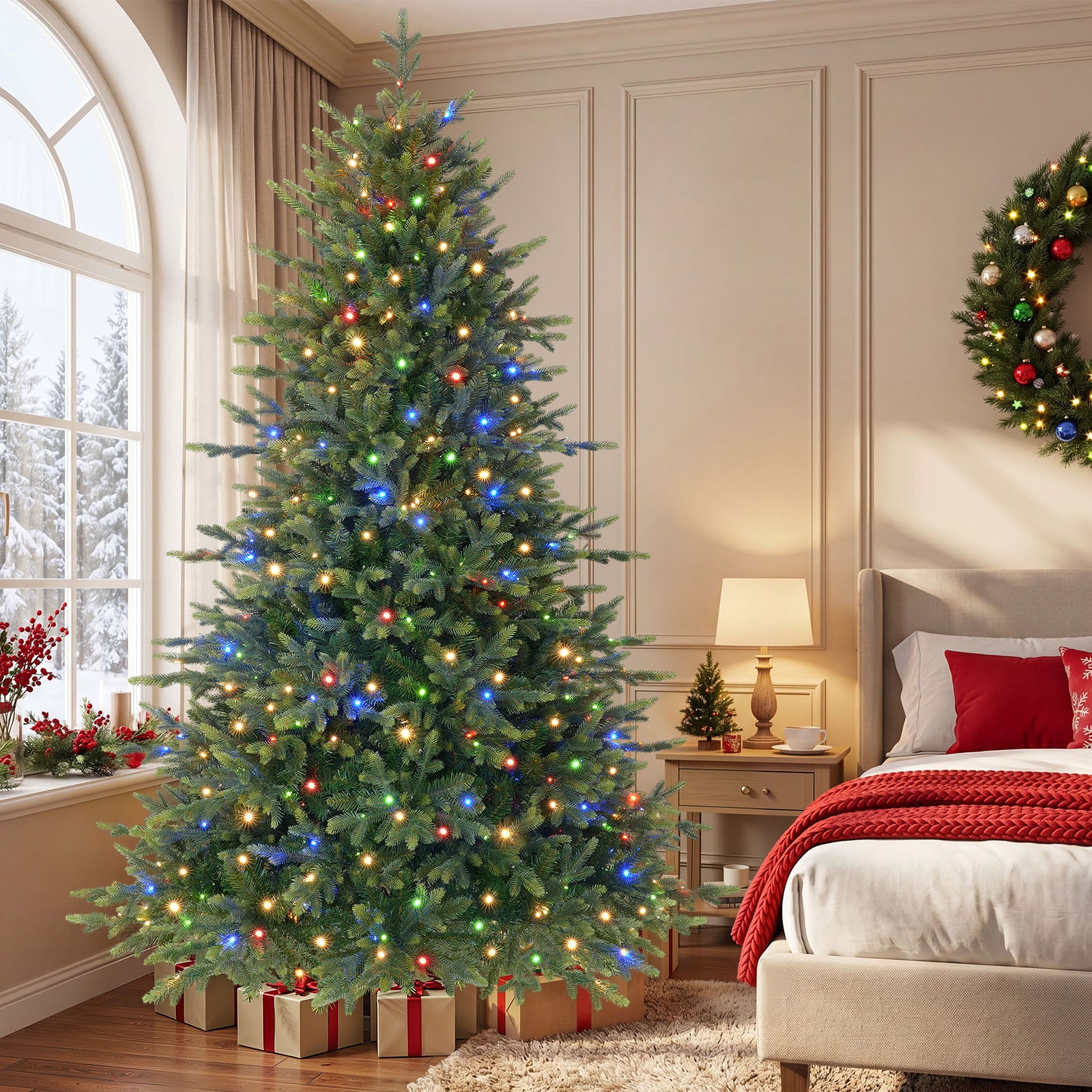 7.5ft Twinkling Balsam Fir Pre-Lit Artificial Christmas Tree, 3148 Branch Tips & 450 LED Lights, 17 Mode with Remote