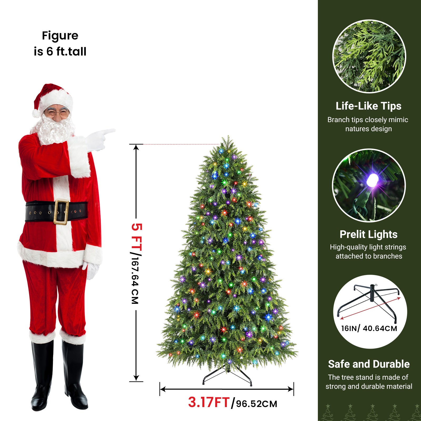 5ft Cypress Spruce Artificial Christmas Tree with RGB Lights - SHareconn