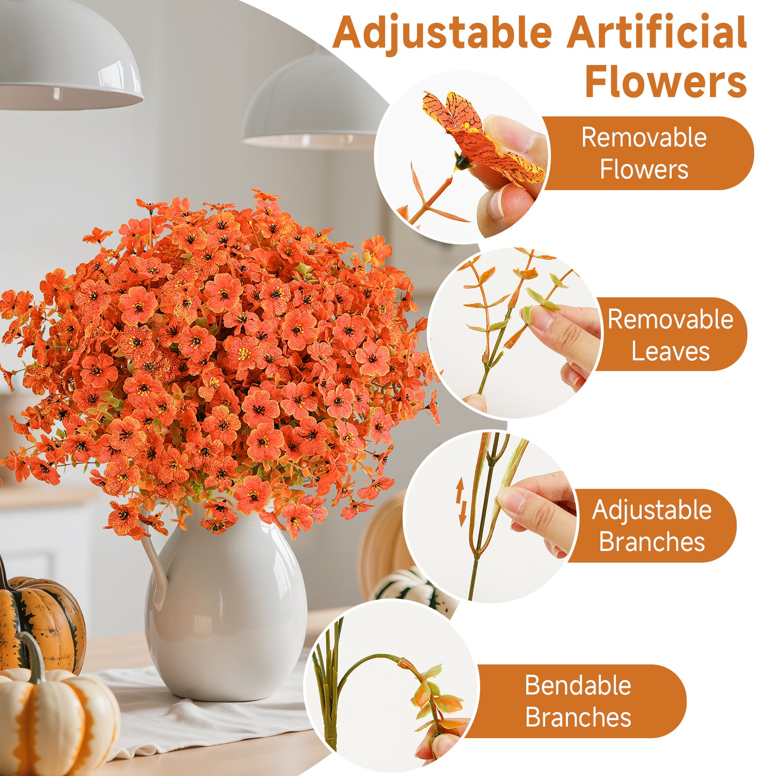 24 Bundles Outdoors Autumn UV Resistant Silk Violet and Faux Eucalyptus Autumn Fake Plants