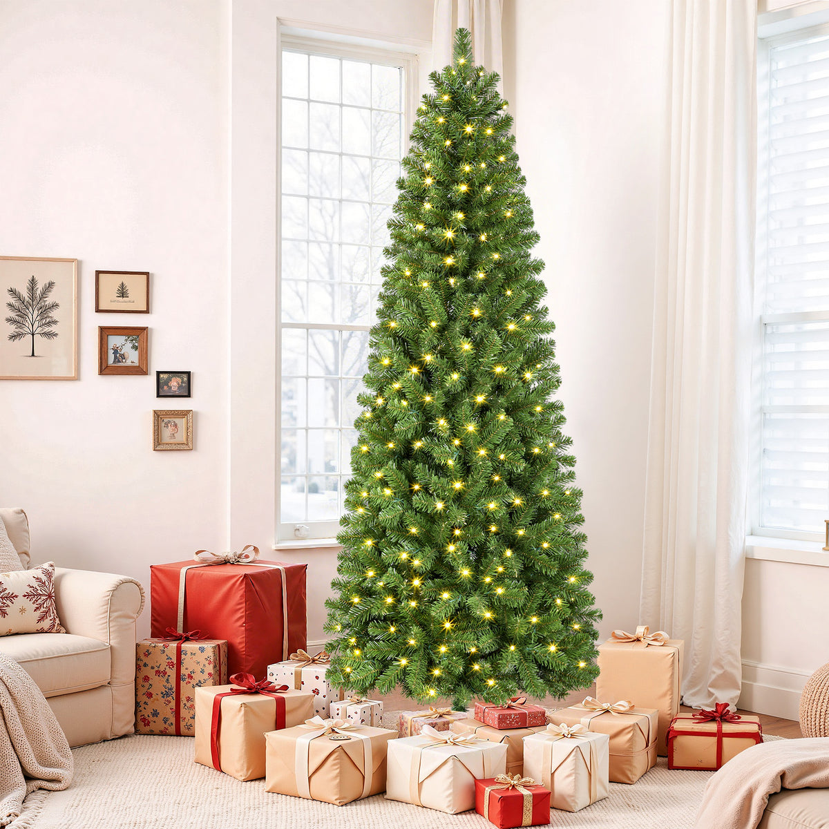 4ft Warm White Lights Classic Artificial Slim Pencil Prelit Christmas Trees
