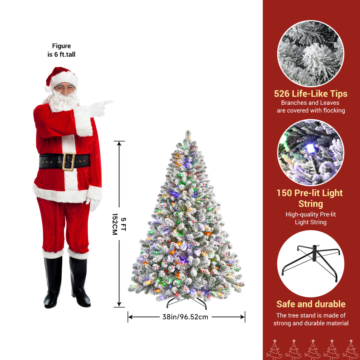 5ft White Flocked Spruce Artificial Christmas Trees with Multi-Color Lights