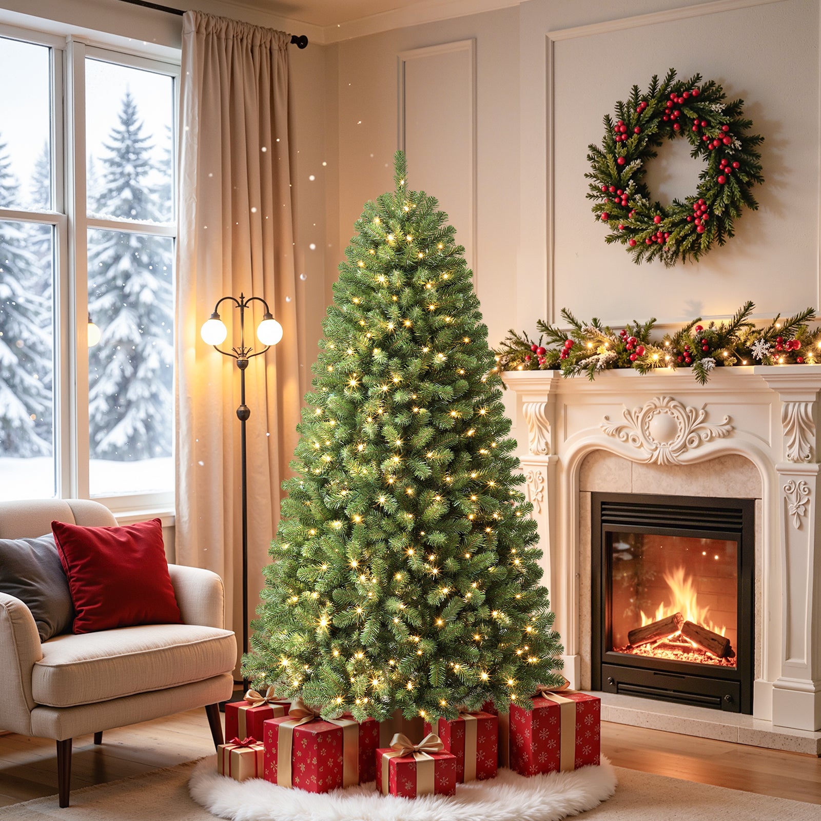 4.5ft Pre-lit Classic Spruce Artificial Christmas Tree with Multi-Color LED Lights