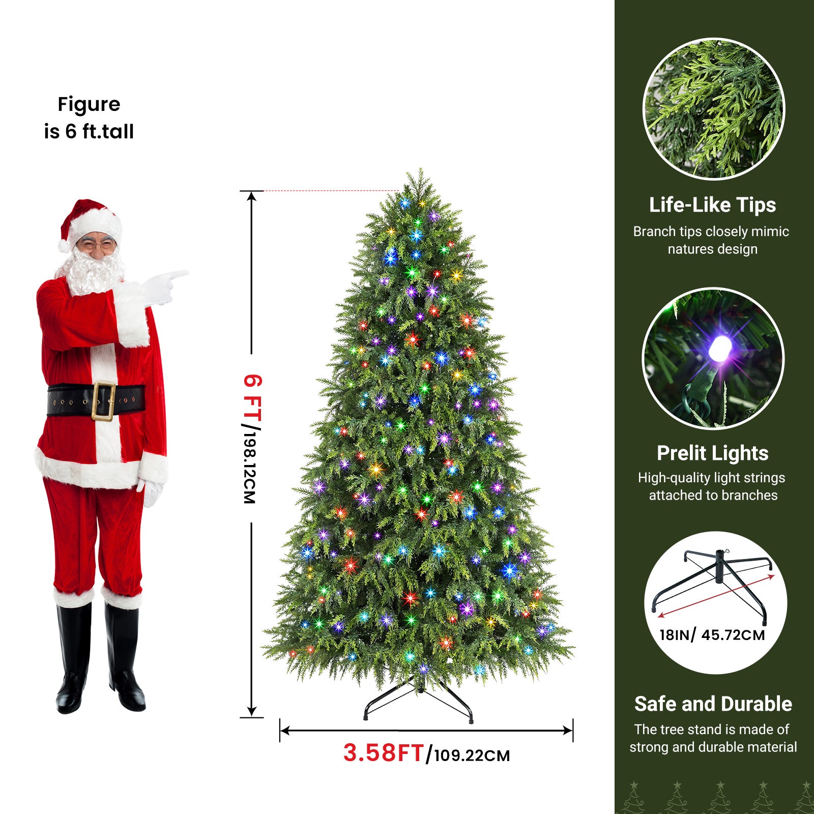 Cypress Spruce Artificial Christmas Tree with RGB Lights