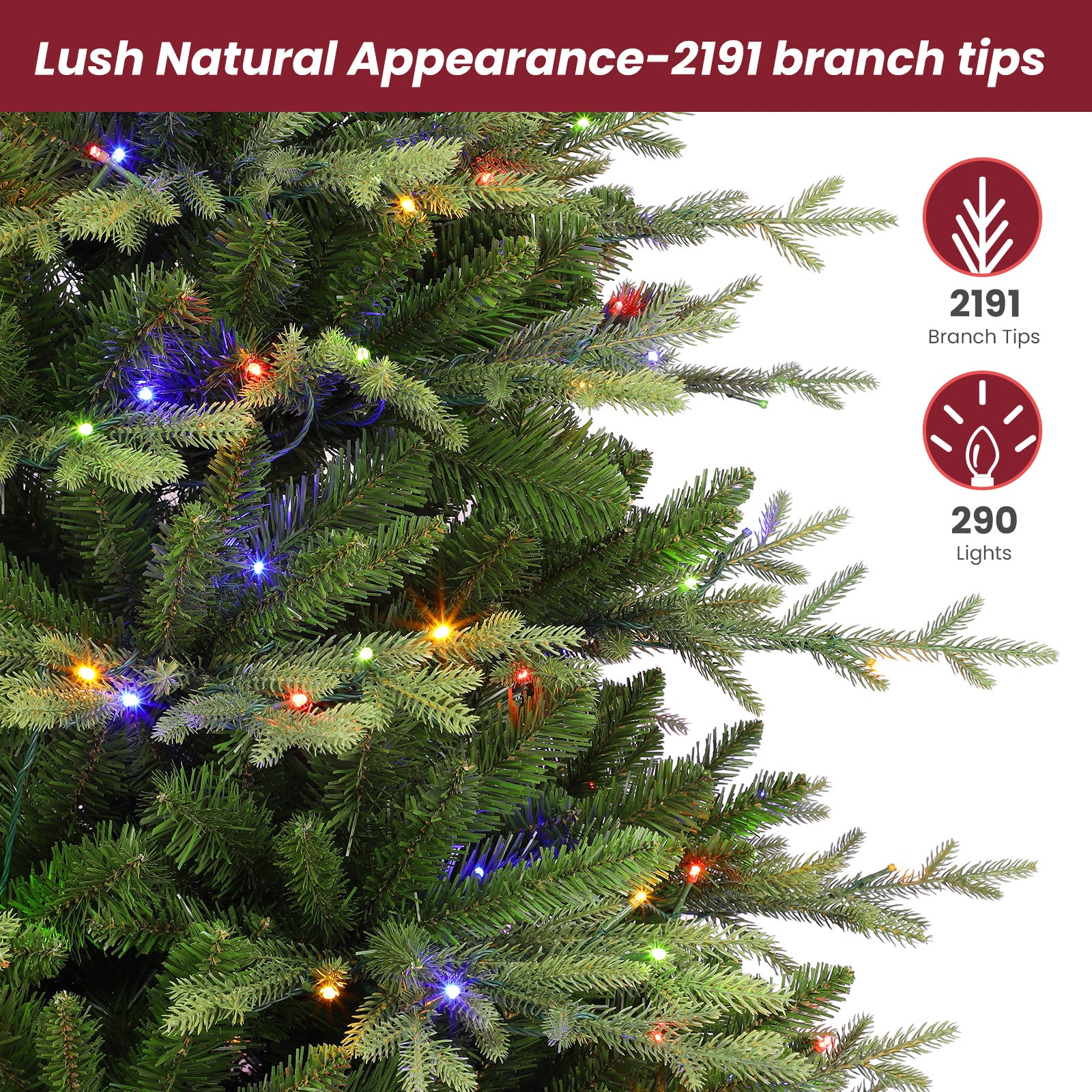 Aspen Slim Noble Fir Christmas Trees with 2 in 1 Warm White&Multi-Color Twinkling Lights