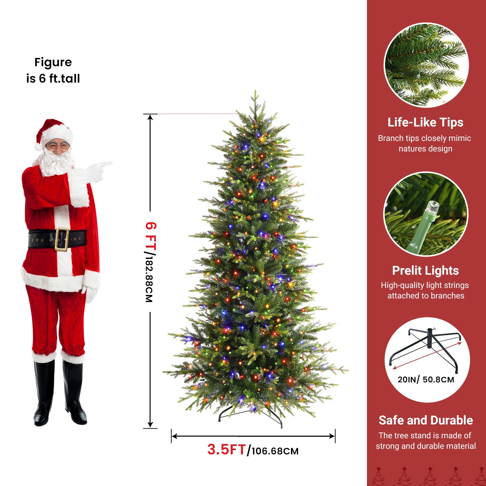 6.5ft Aspen Slim Noble Fir Christmas Trees with Multi Color Lights