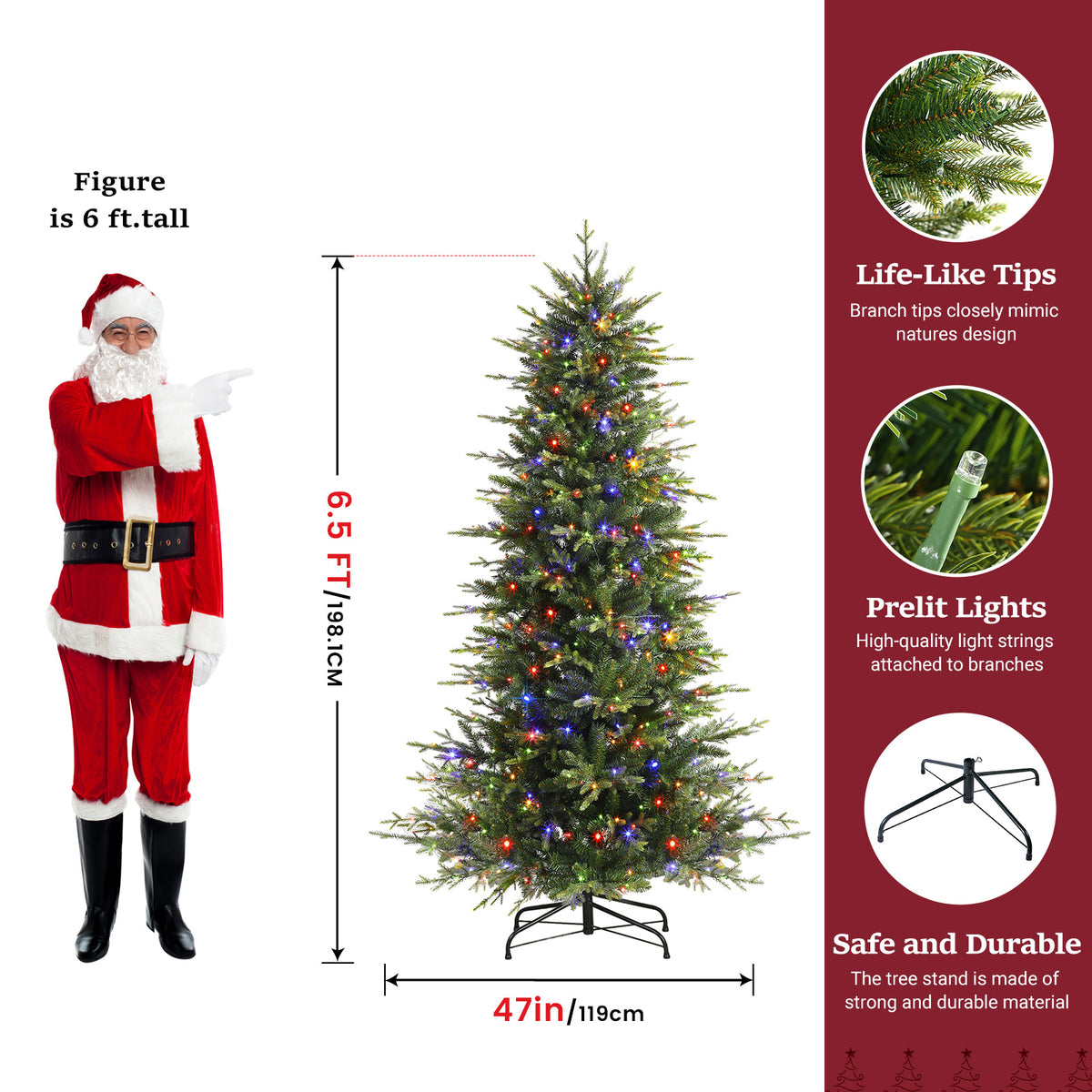 Aspen Slim Noble Fir Christmas Trees with 2 in 1 Warm White&Multi-Color Lights