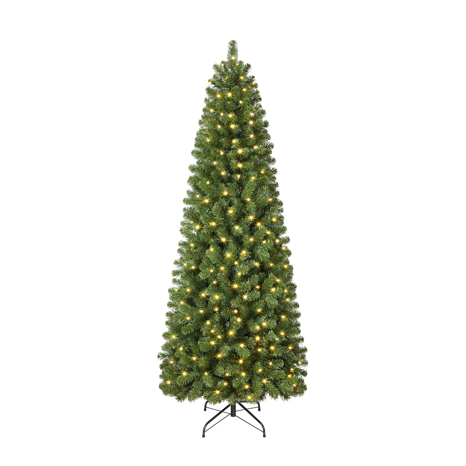 6ft Warm White Light Artificial Hinged Slim Pencil Prelit Christmas Tree