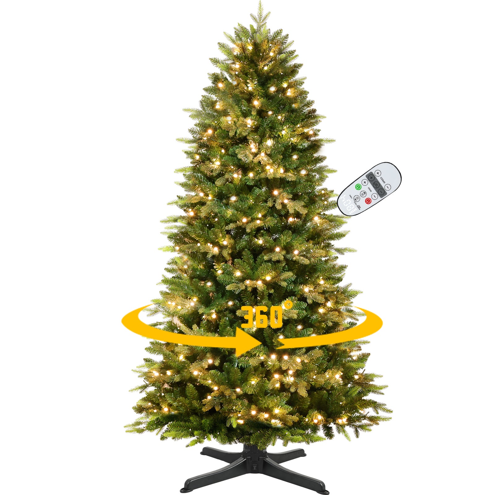 Prelit Realistic Lush Fraser Fir Artificial Christmas Tree with Twinkle Warm White Light and 360° Rotating Stand