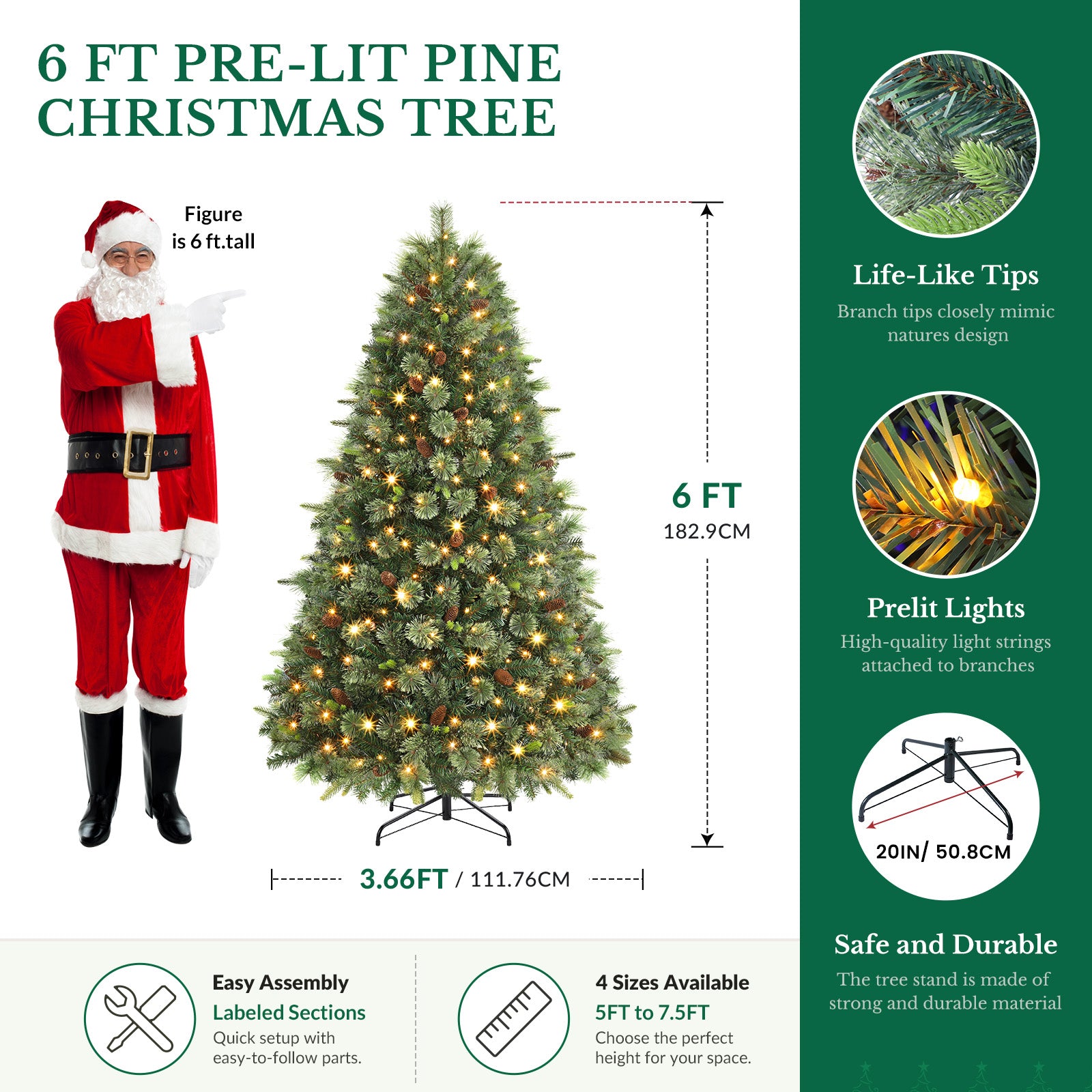 Pre-lit Carolina Pine Artificial Christmas Trees with 2 in 1 Multi-Color LED Lights and Remote