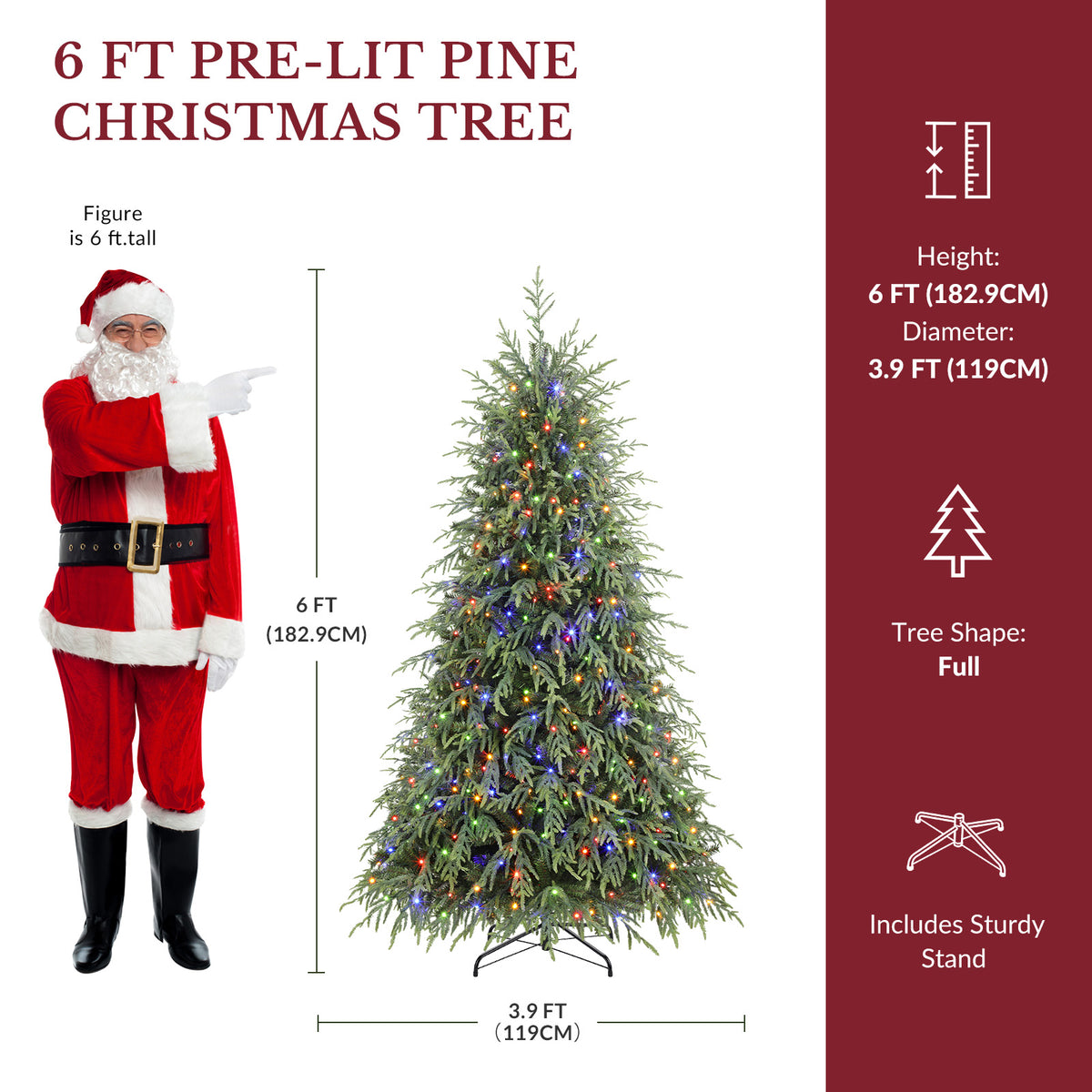 6ft Norfolk Pine Christmas Trees with 17 Modes Multi-Color Lights