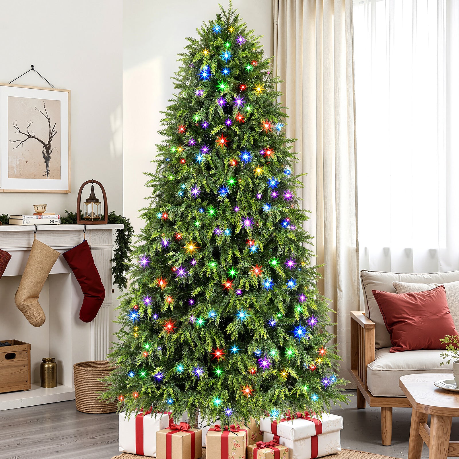 7.5ft Cypress Spruce Artificial Christmas Tree with RGB Lights - SHareconn