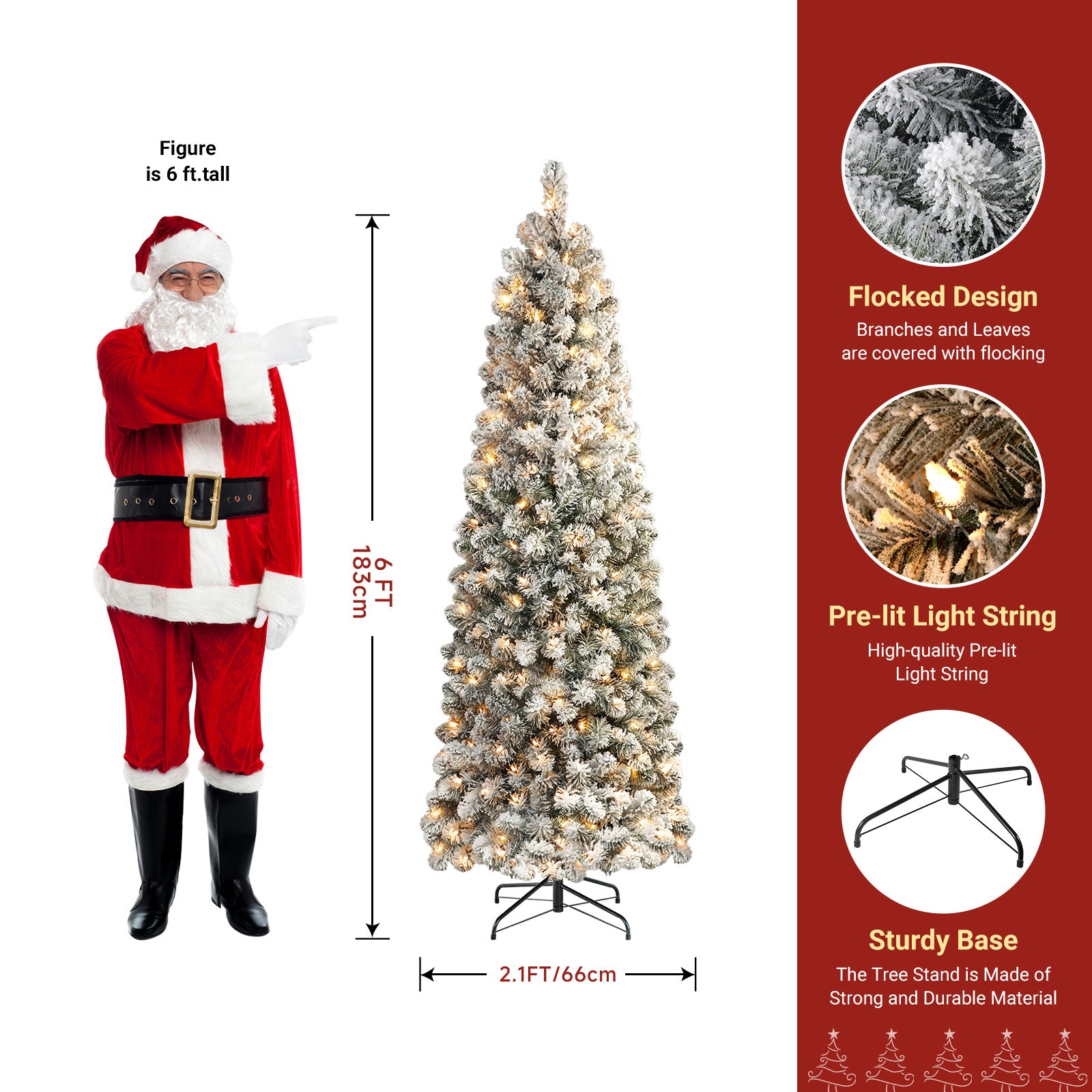 Flocked Spruce Warm White Lights Pencil Artificial Christmas Trees | 5 Sizes Available - SHareconn