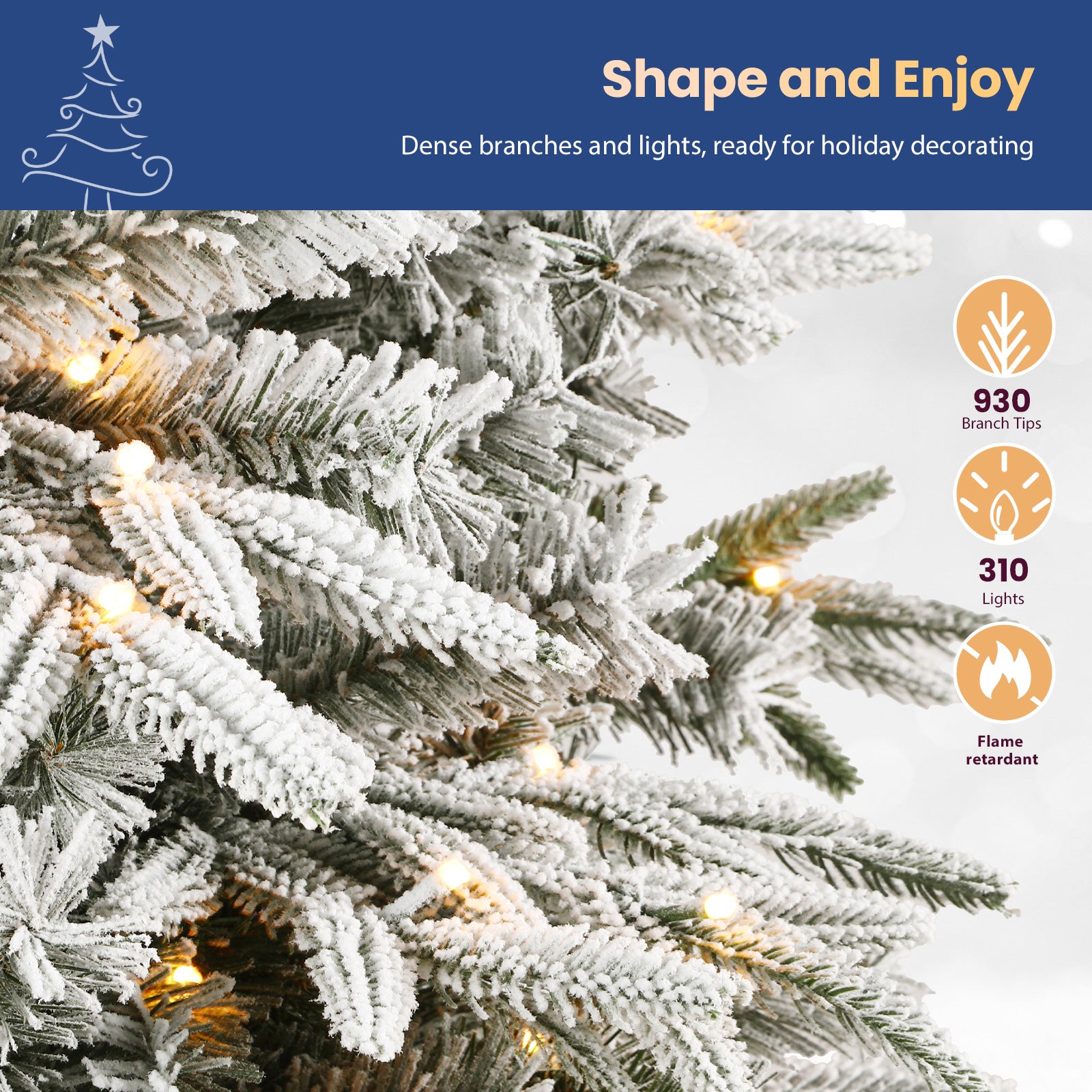 Flocked Aspen Layered Noble Fir Artificial Christmas Tree with RGB Lights-3 Size Available - SHareconn