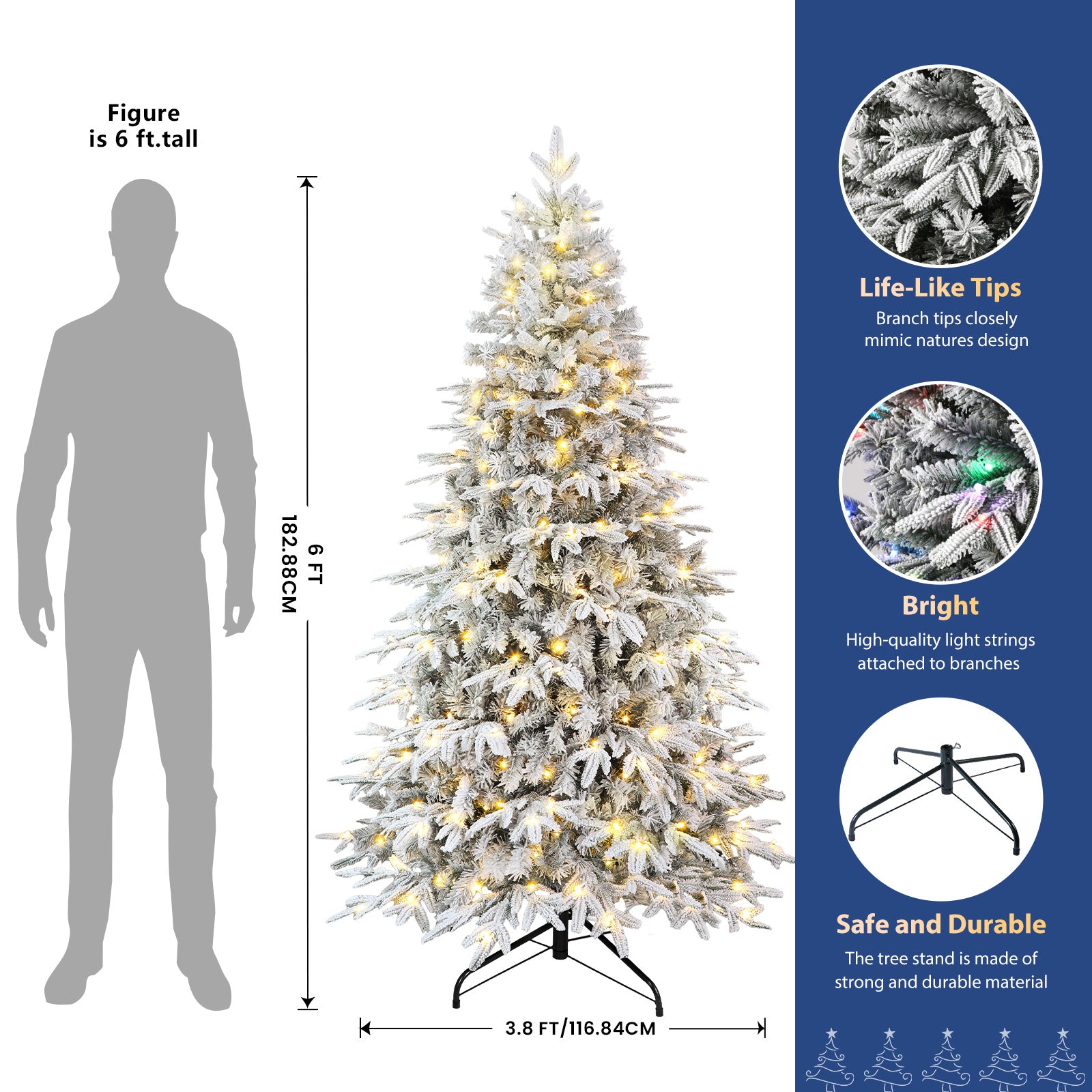 Flocked Aspen Layered Noble Fir Artificial Christmas Tree with RGB Lights-3 Size Available - SHareconn