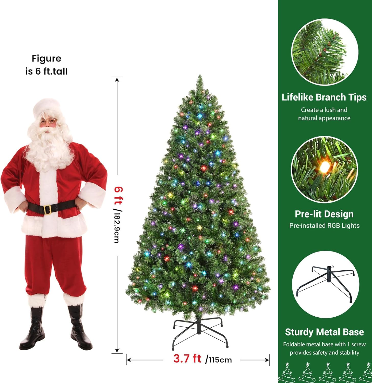 6ft Classic Spruce Artificial Christmas Tree with RGB Lights - SHareconn