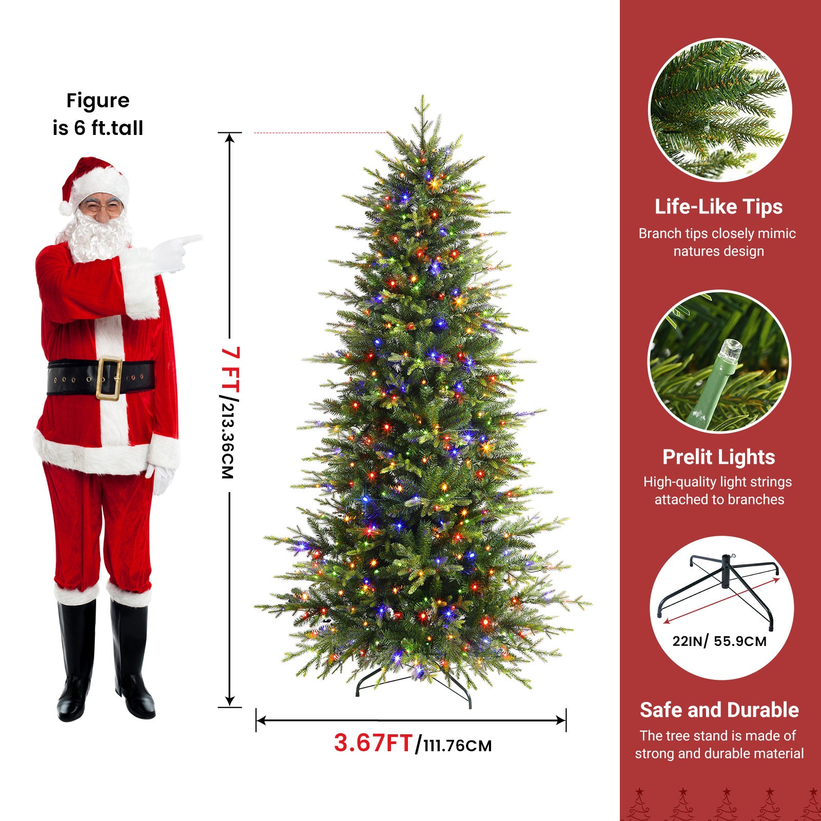 Aspen Slim Noble Fir Christmas Trees with Multi-Color Lights - SHareconn