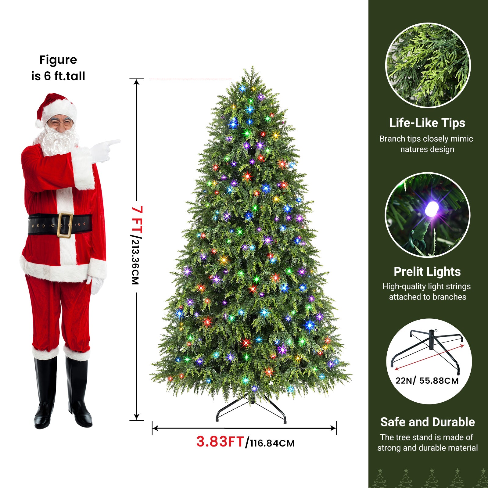 7ft Cypress Spruce Artificial Christmas Tree with RGB Lights - SHareconn